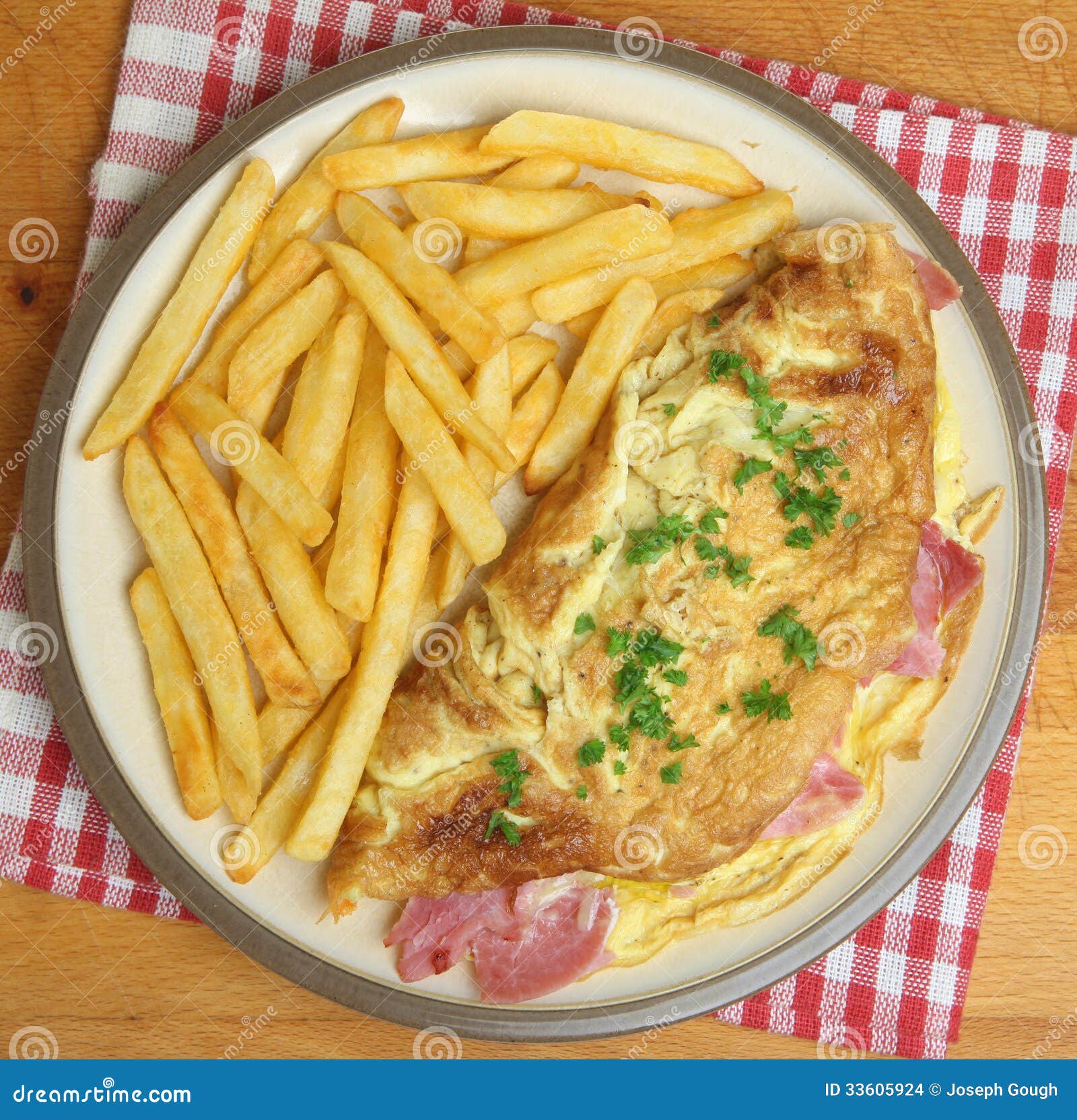 Omelet and Chips or Fries stock photo. Image of cheese 33605924