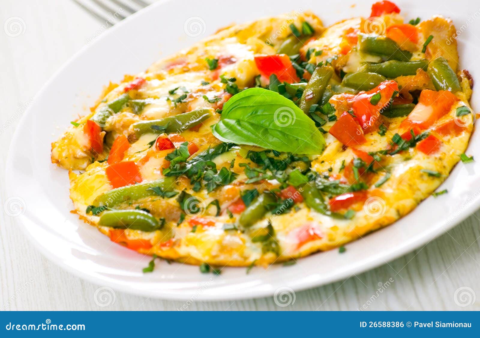 Omelet with green bean stock photo. Image of food, dish 26588386