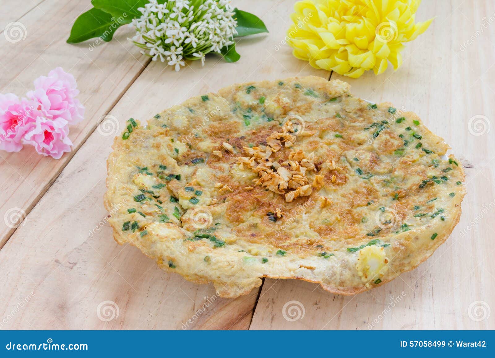 Omelet with onion leaves stock image. Image of yellow 57058499