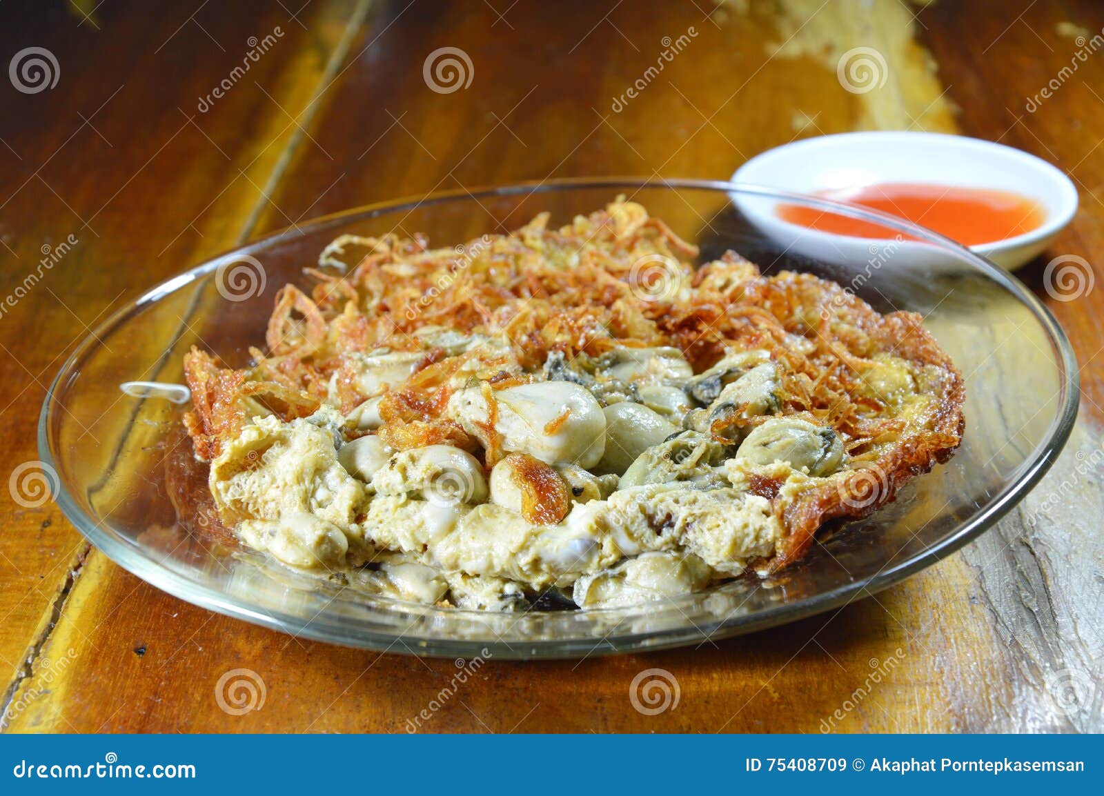 Omelet Topping Oyster with Chili Sauce Stock Image Image of meal