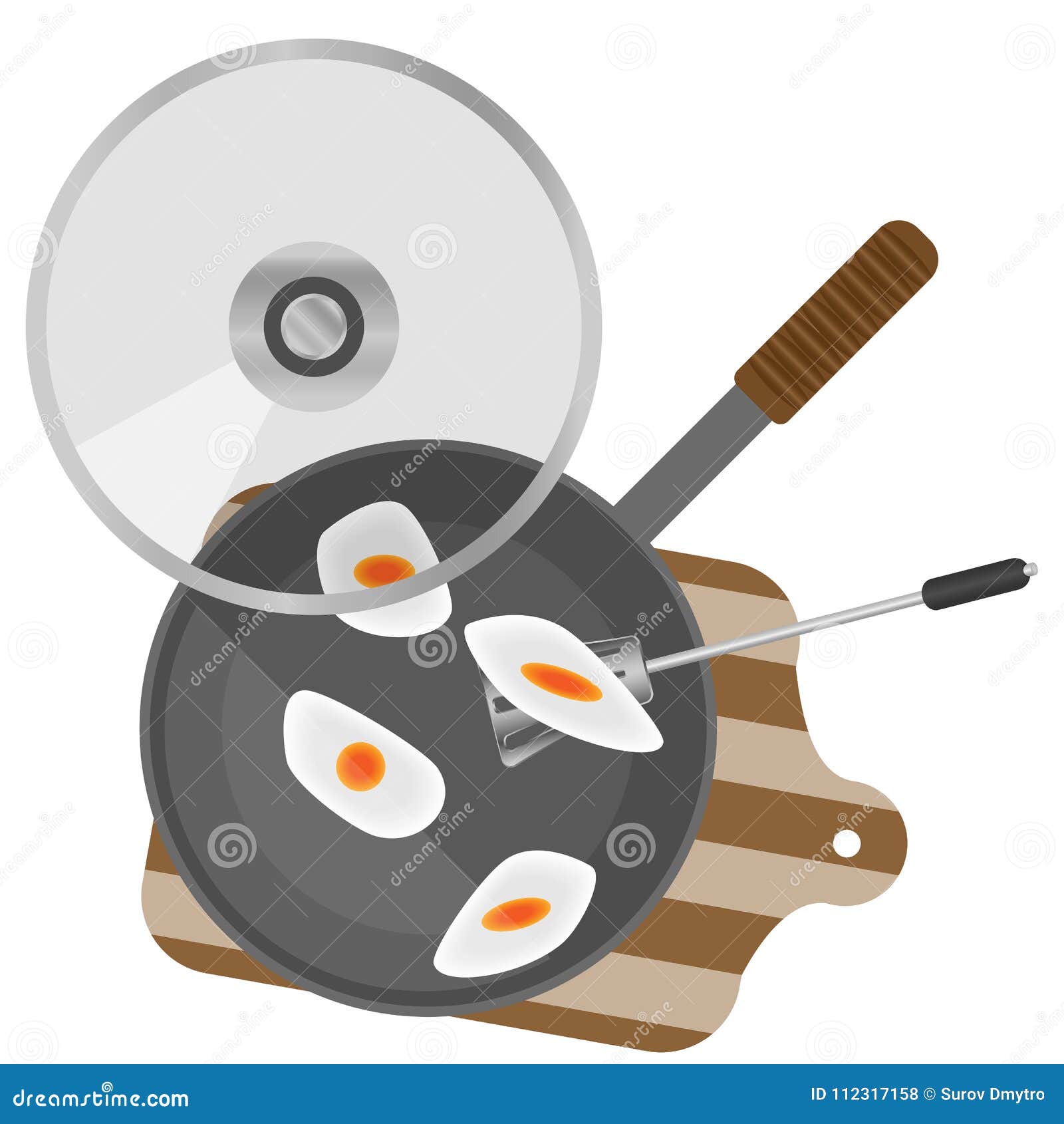 Omelette Eggs are Cooked in a Frying Pan Stock Illustration