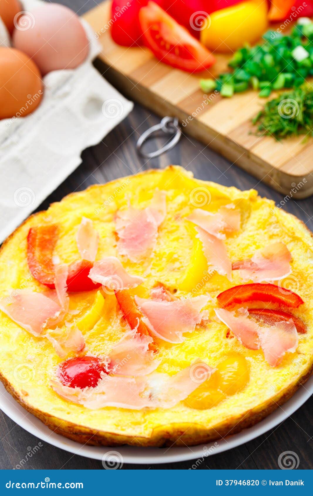 Omelette with Vegetables and Prosciutto Stock Photo Image of cooked