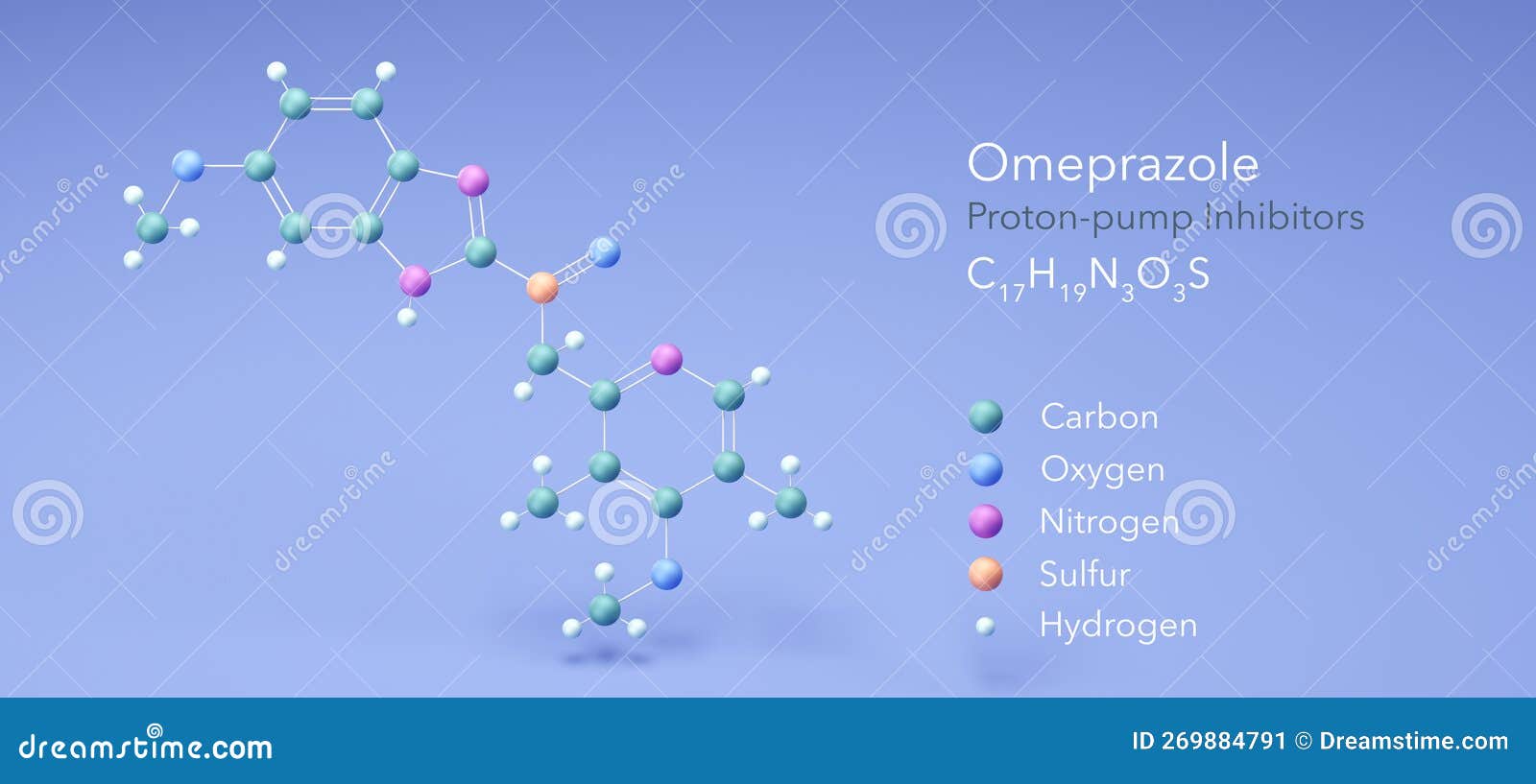 Omeprazole Molecule, Molecular Structures, Protonpump Inhibitors, 3d
