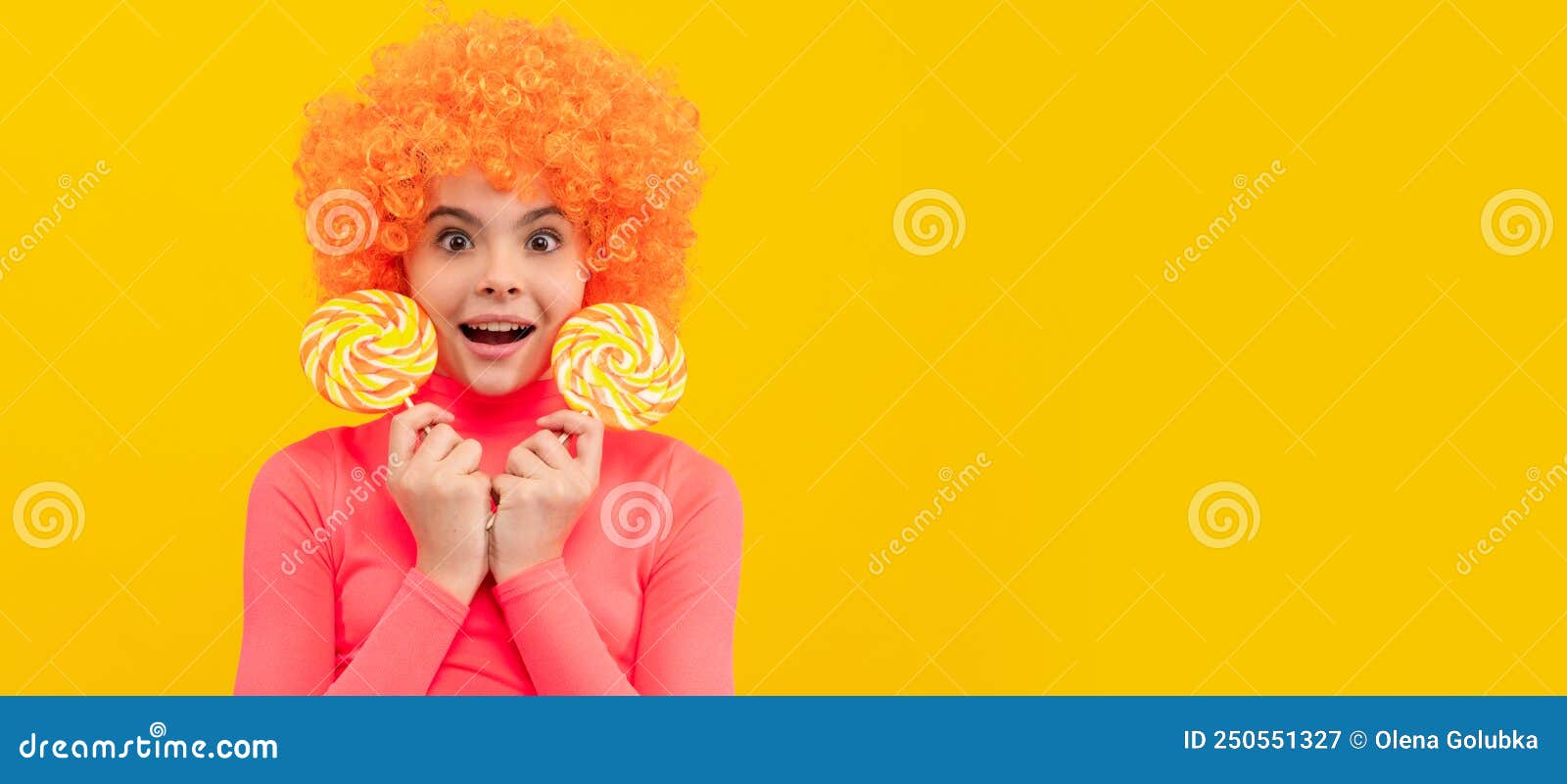 omg. surprised child hold lollipops. lollipop fun. childhood and girlhood. try taste of sweet life. funny teenager child