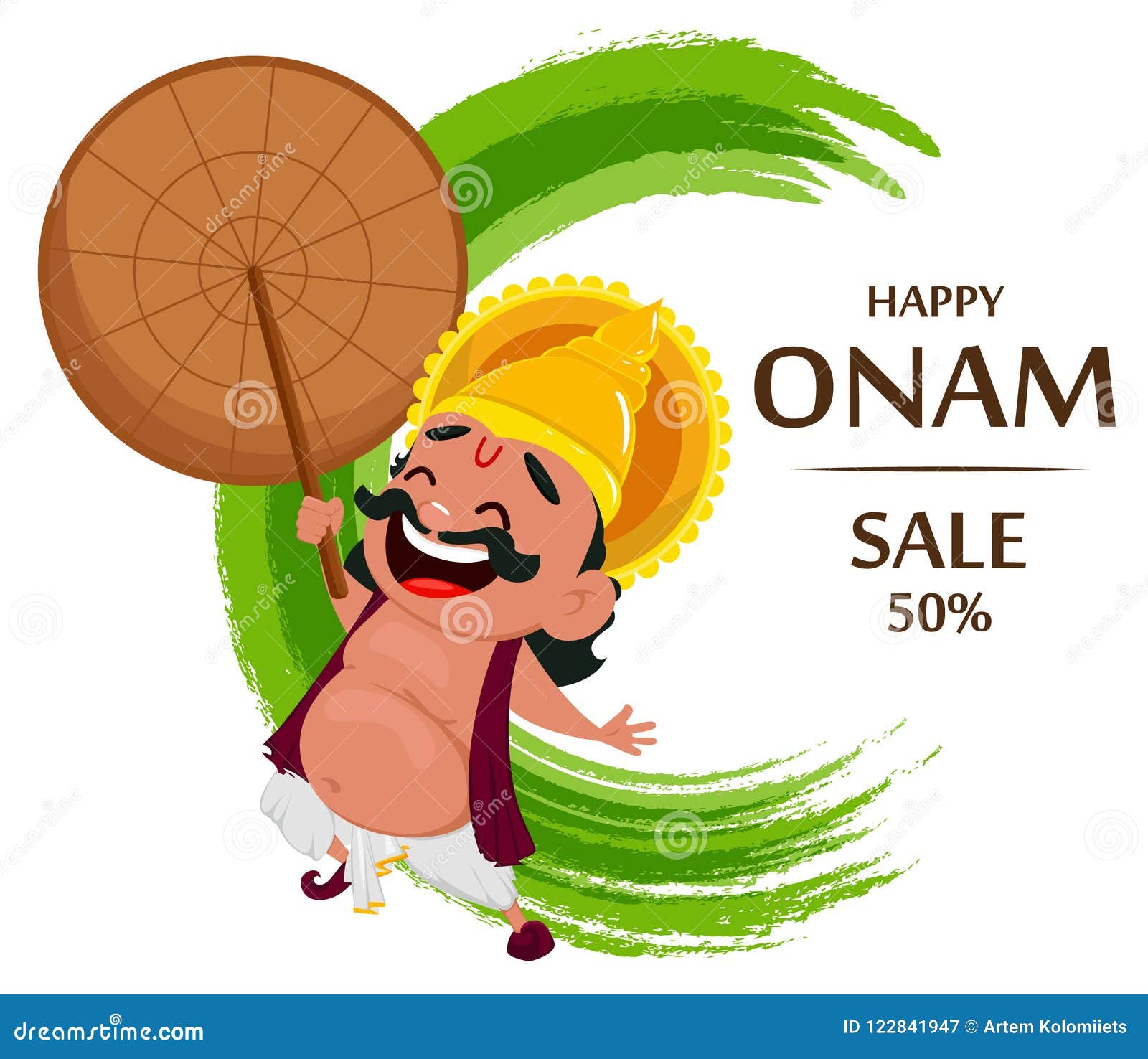 Onam Celebration. King Mahabali Holding Umbrella, Cheerful Cartoon  Character Stock Vector - Illustration of invitation, achar: 122841947