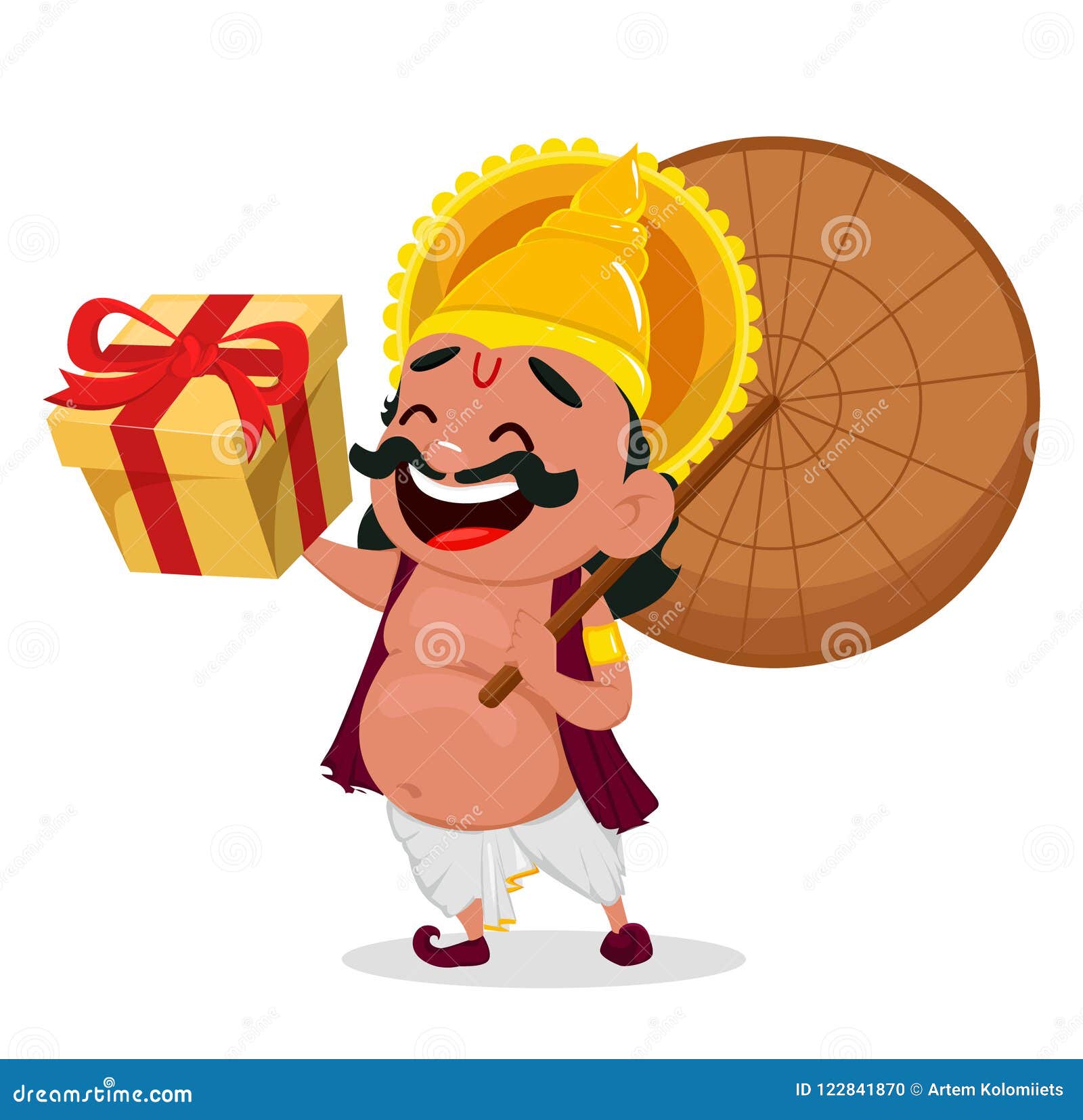 Onam Celebration. King Mahabali Holding Umbrella and Gift Box, Cheerful  Cartoon Character Stock Vector - Illustration of kathakali, cartoon:  122841870