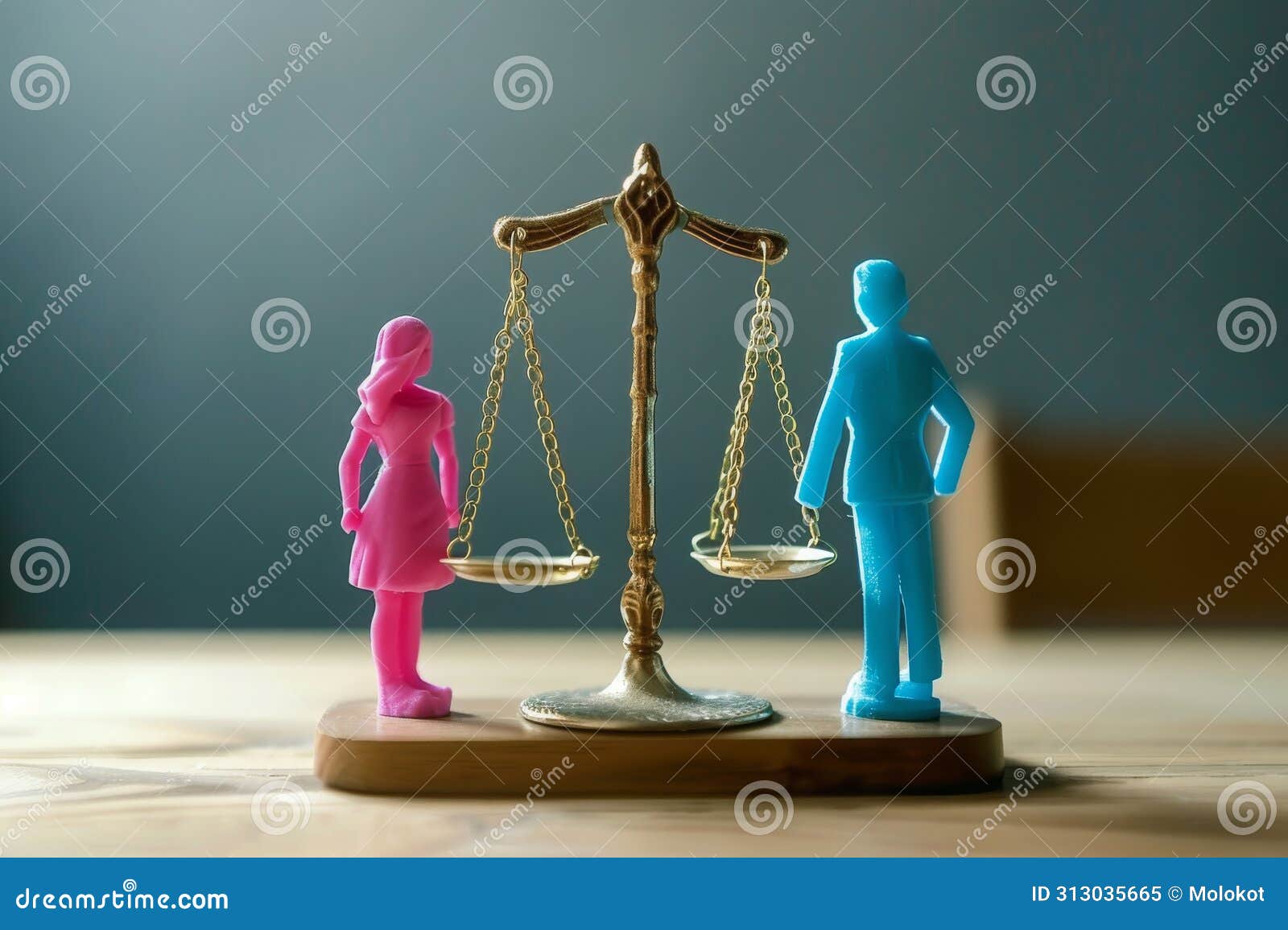 ?oncept of gender equality. scales with pink female figure and blue male figure. equivalence, equal rights, gender equality,