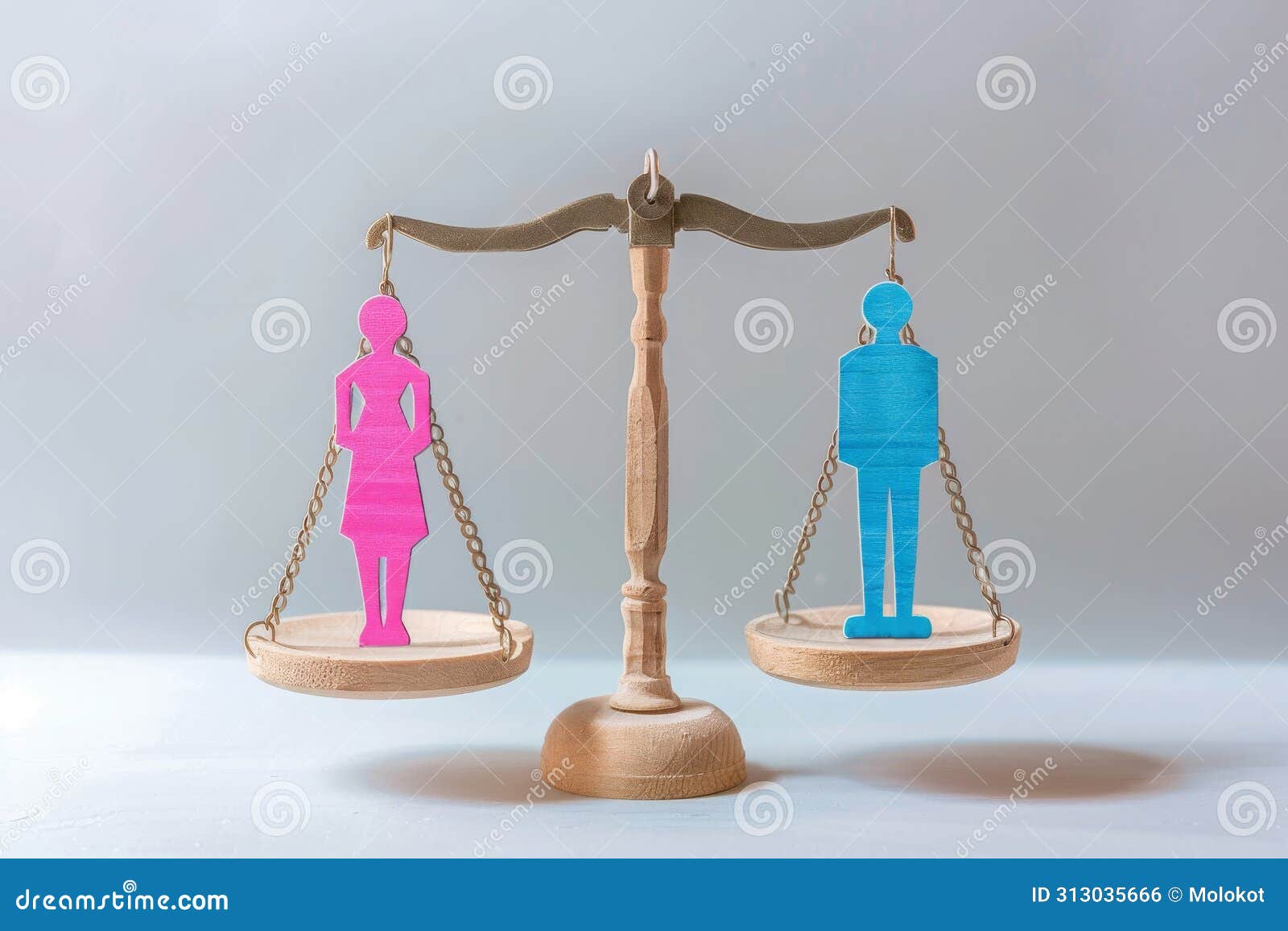 concept of gender equality. scales with pink female figure and blue male figure. equivalence, equal rights, gender equality,