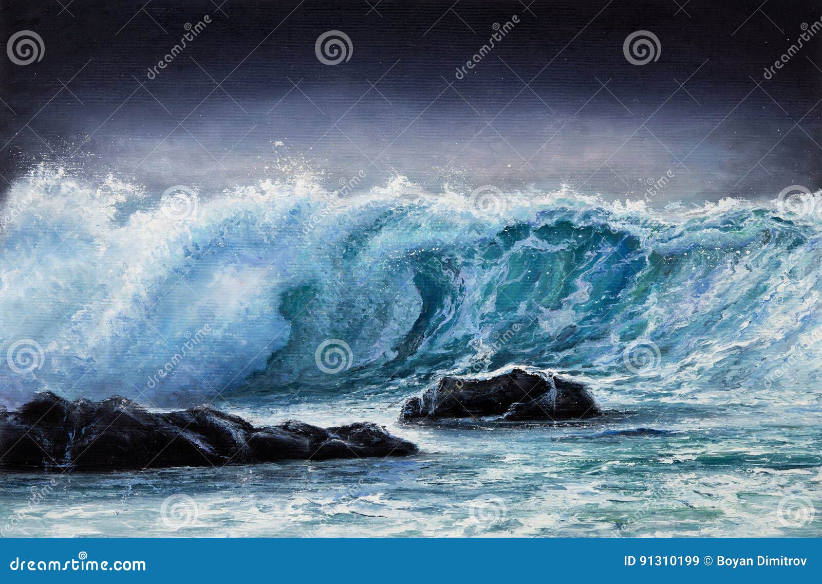 Ondas de oceano. A exibição original da pintura a óleo acena no oceano ou no mar na lona Impressionismo moderno, modernismo, marinism