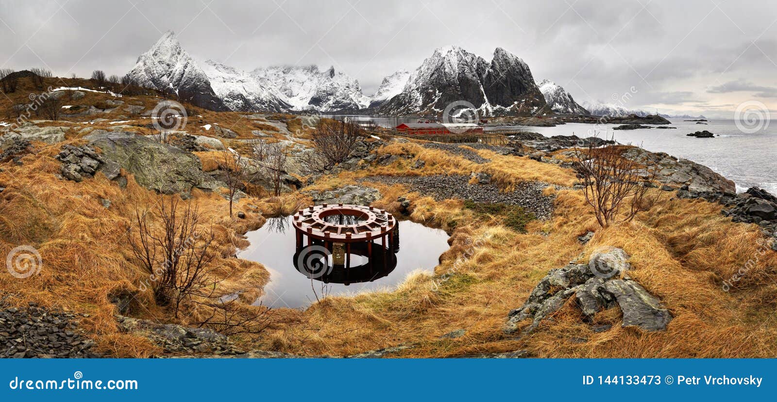 abandoned german fortification with unfinished circle base for artillery gun from  wwii near reine / moskenes in lofoten, norway