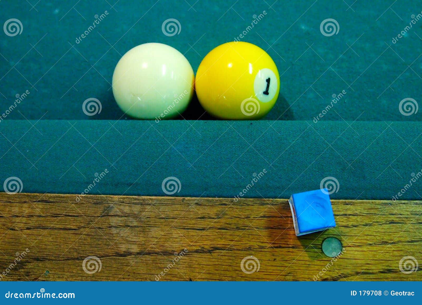 One Ball Touching Cue Ball on Pool Table Stock Photo Image of green