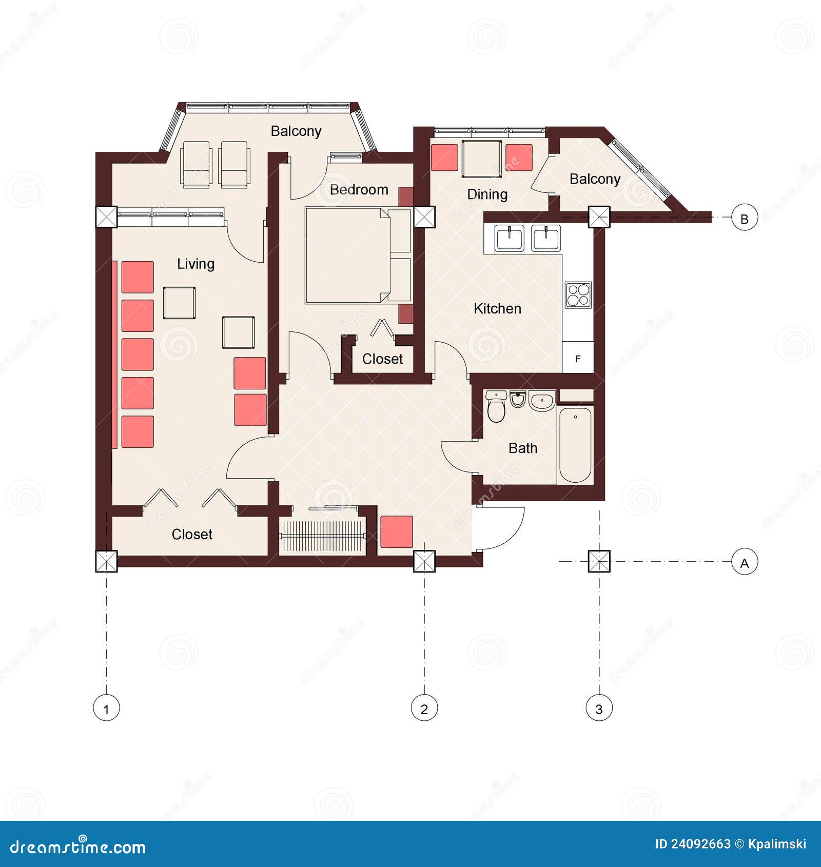 One Bedroom Apartment Plan Stock Photos  Image: 24092663
