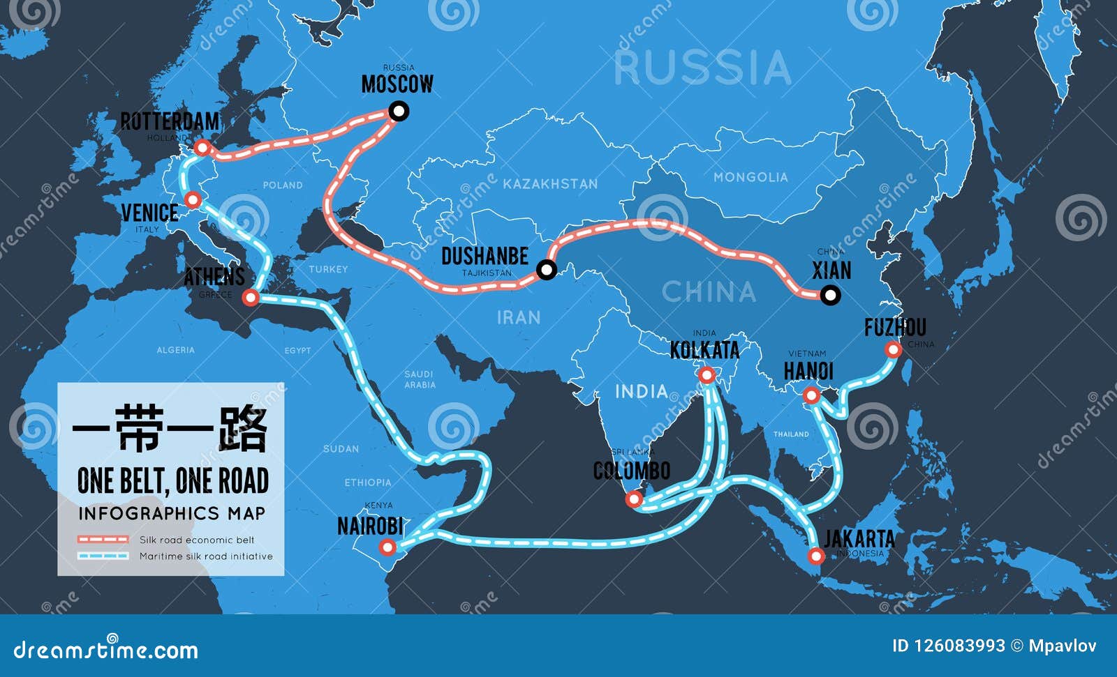 one belt one road. new chinese trade silk road.  map infographics
