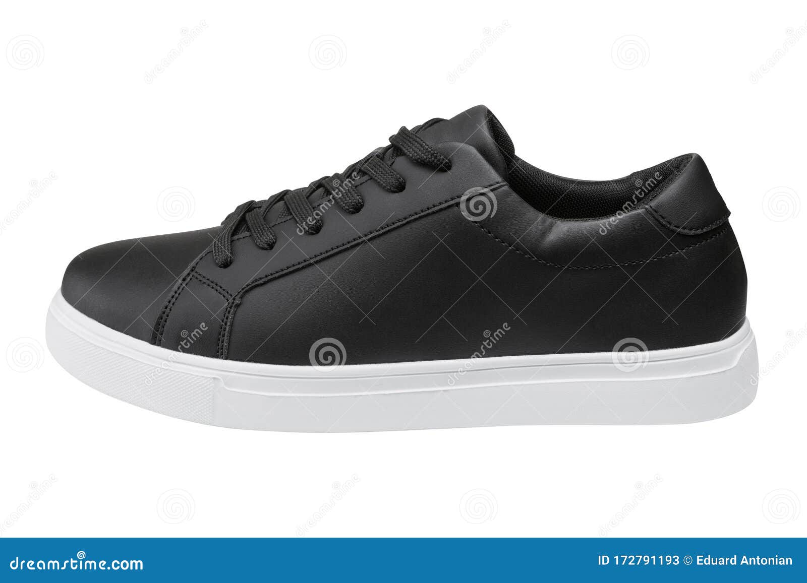 One Black Sports Shoe with a White Sole, on a White Background Stock