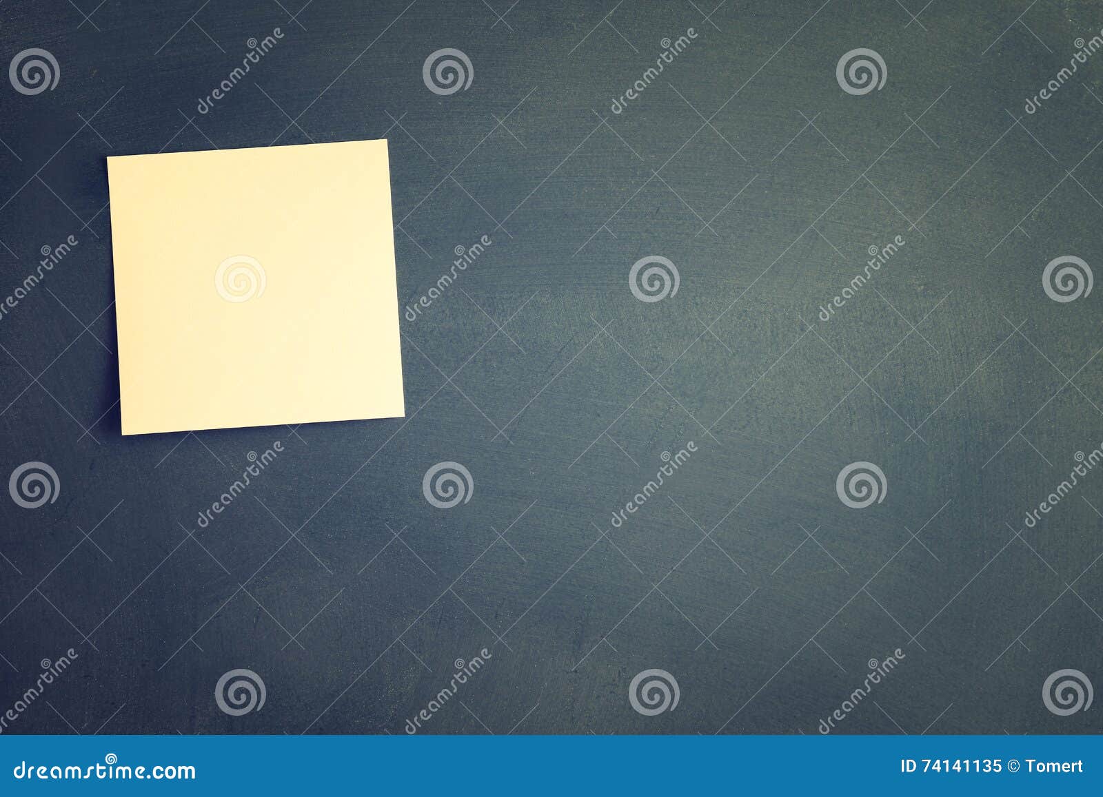 One Blank Sticky Note Attached To Blackboard. Stock Image Image of