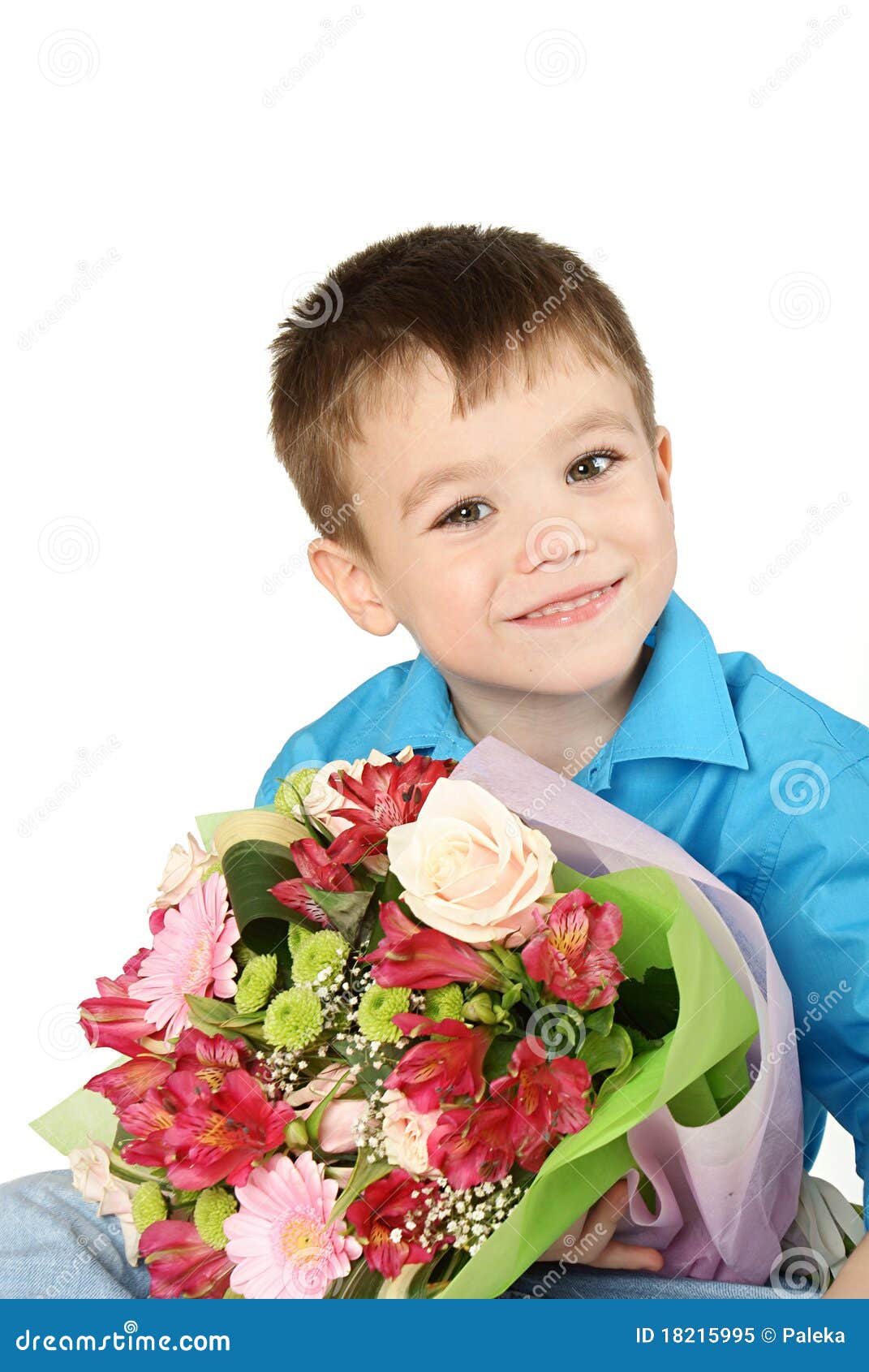 One Boy with Bouquet of Flower Stock Image Image of rose, romance