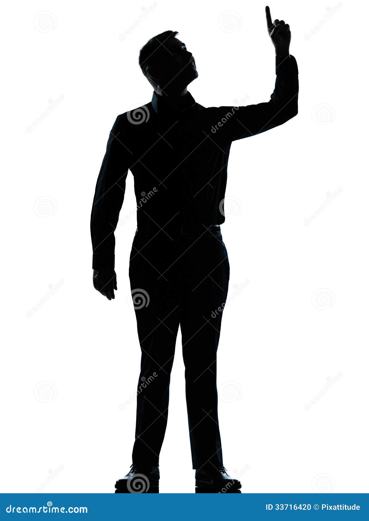 One Business Man Pointing Up Happy Silhouette Stock Photo - Image: 33716420