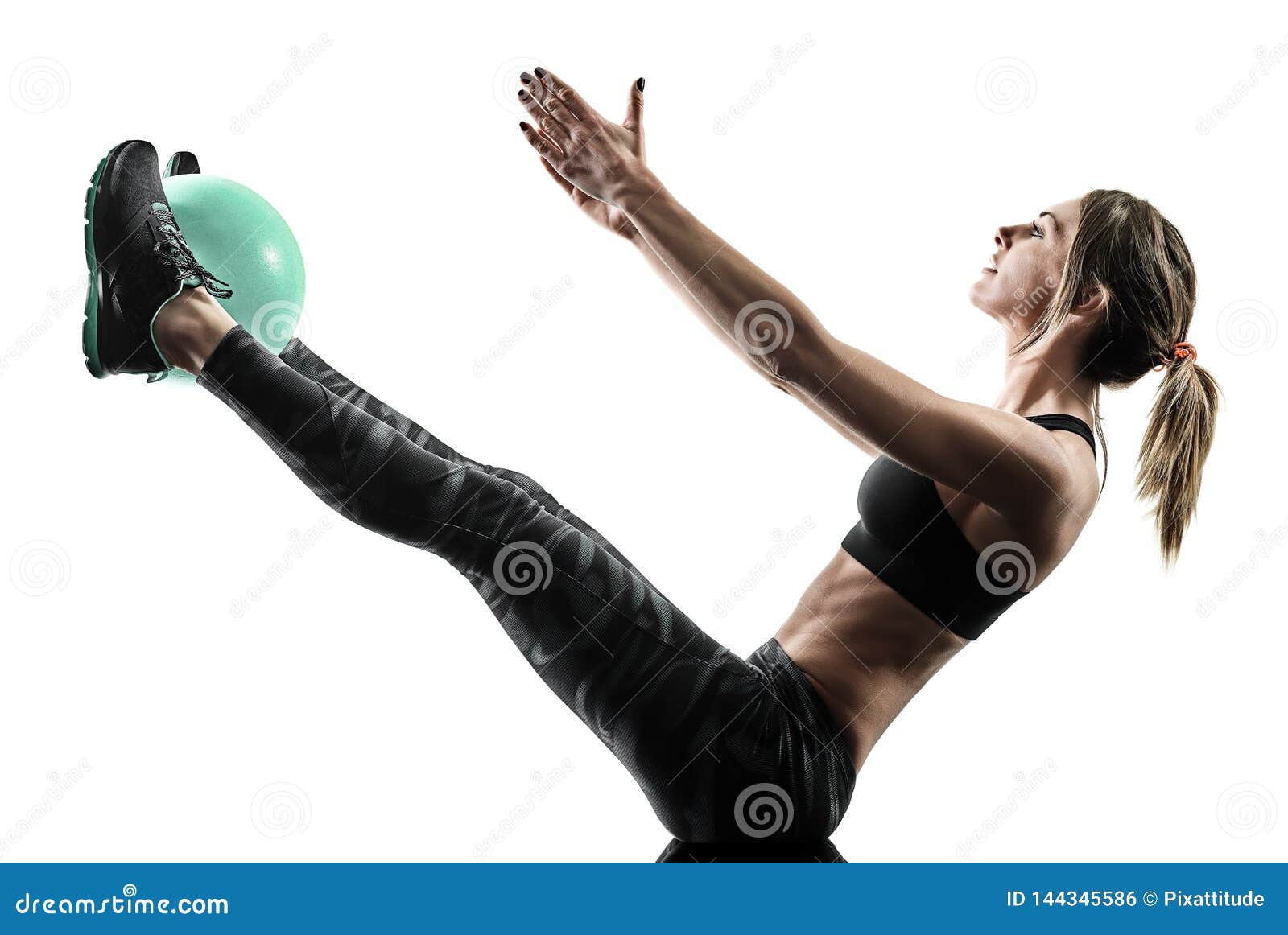 Woman Pilates Fitness Soft Ball Exercises Silhouette Stock Image - Image of girl, exercises 