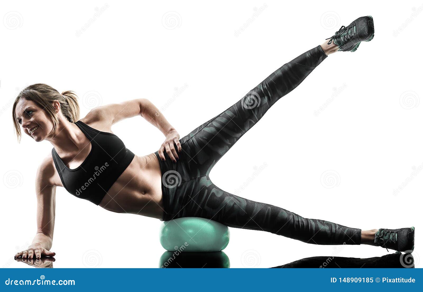 Woman exercising crunches fitness ball workout silhouette Royalty Free Stock Im , #affiliate, # 