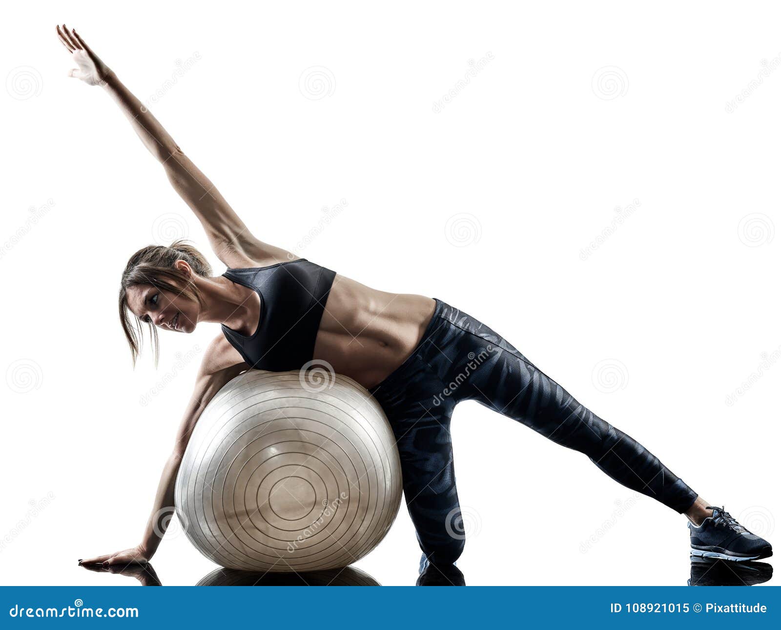 Woman Pilates Fitness Soft Ball Exercises Silhouette Isolated Stock Photo - Image of ball 