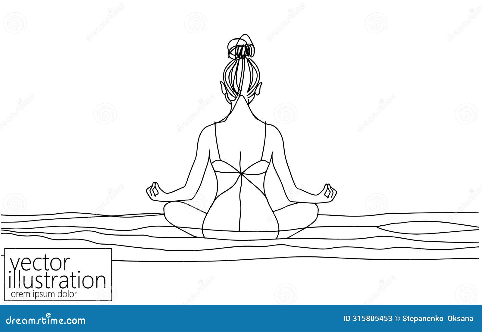 one continuous line art yoga woman. girl in lotus pose antistress meditation minimalist  sketch ink drawing