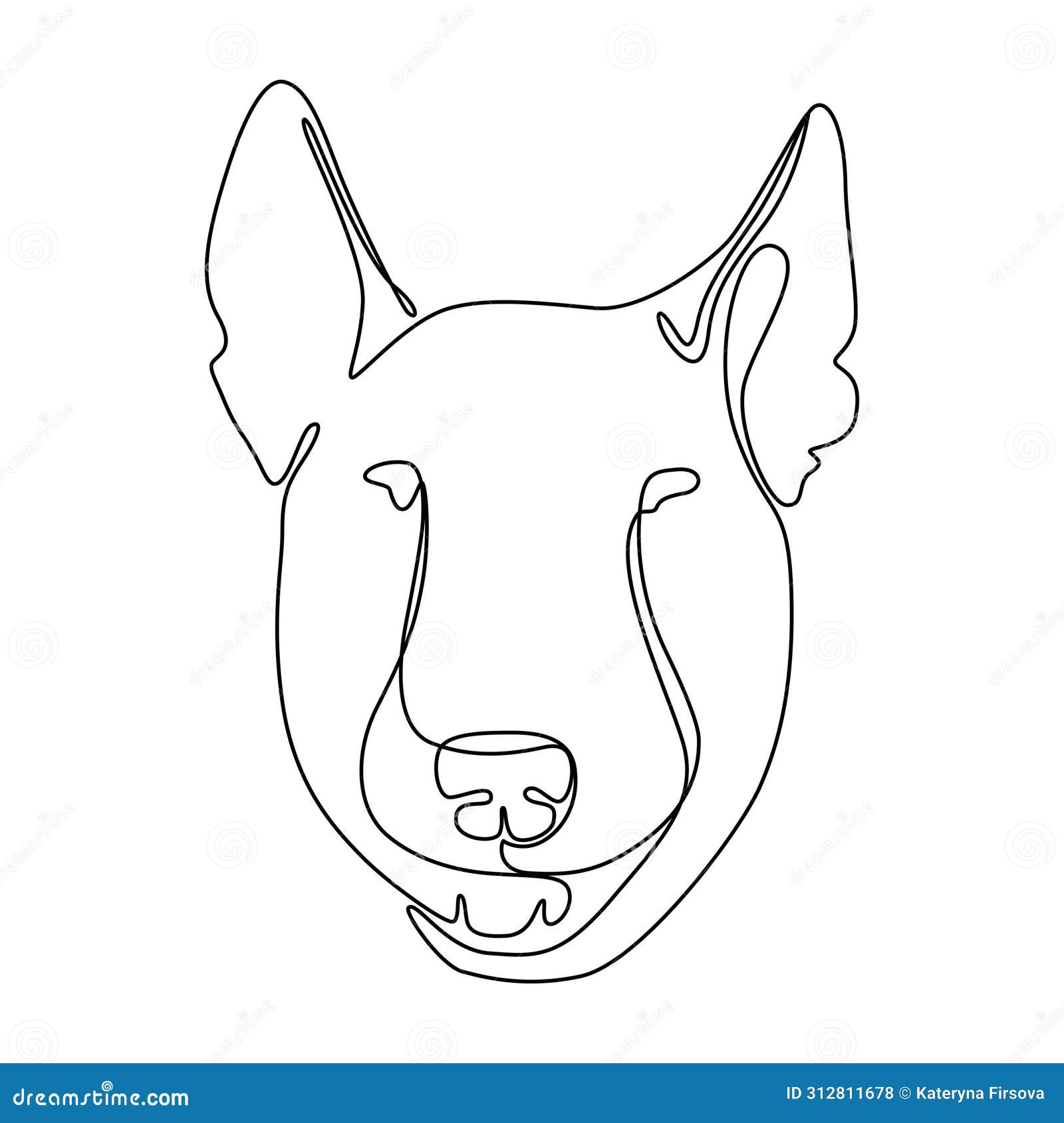 one continuous line drawing bull terrier  image. single line minimal style dog portrait. cute puppy black linear