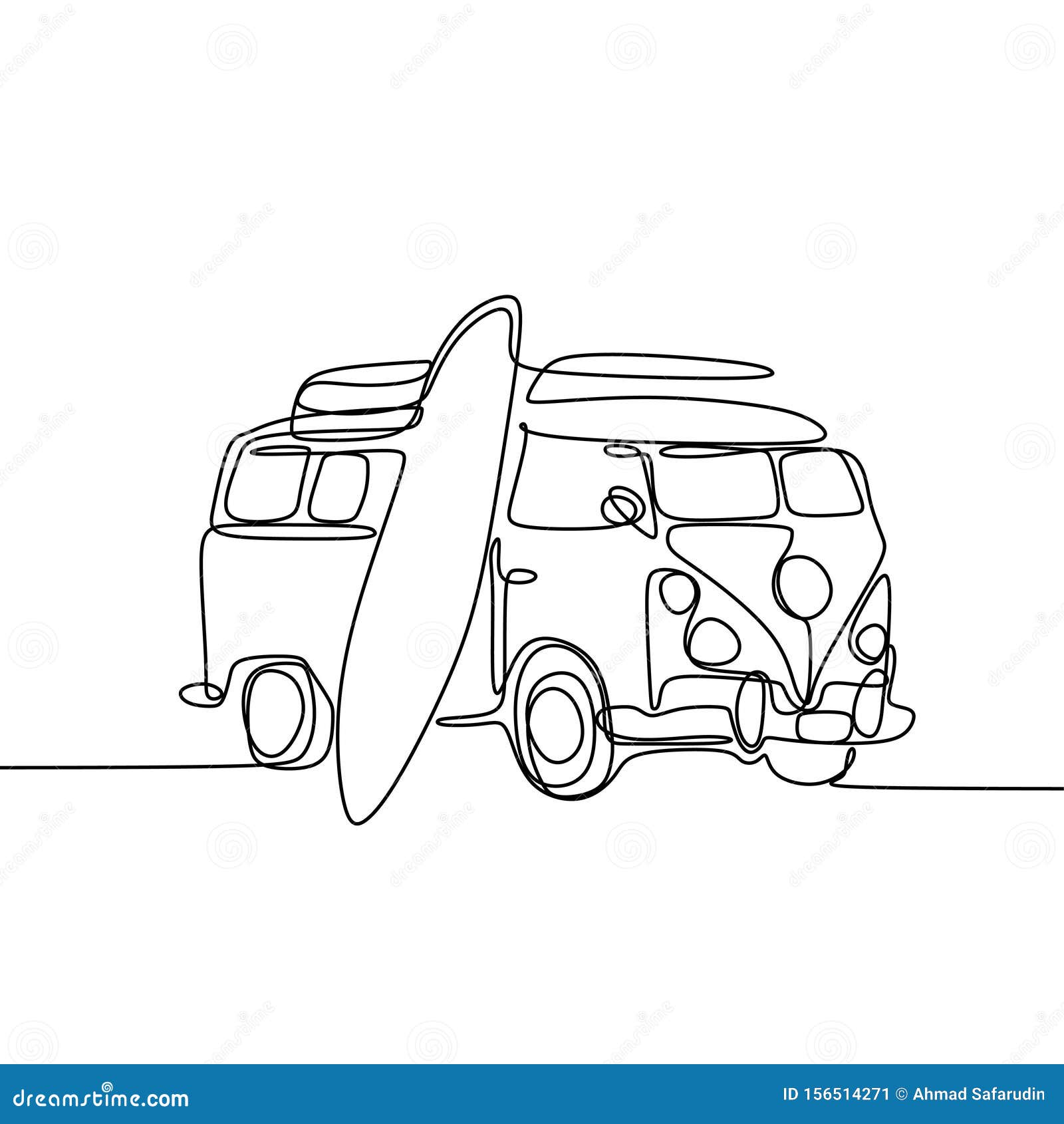 One Continuous Line Drawing of a Car with a Surfboard on the Beach ...