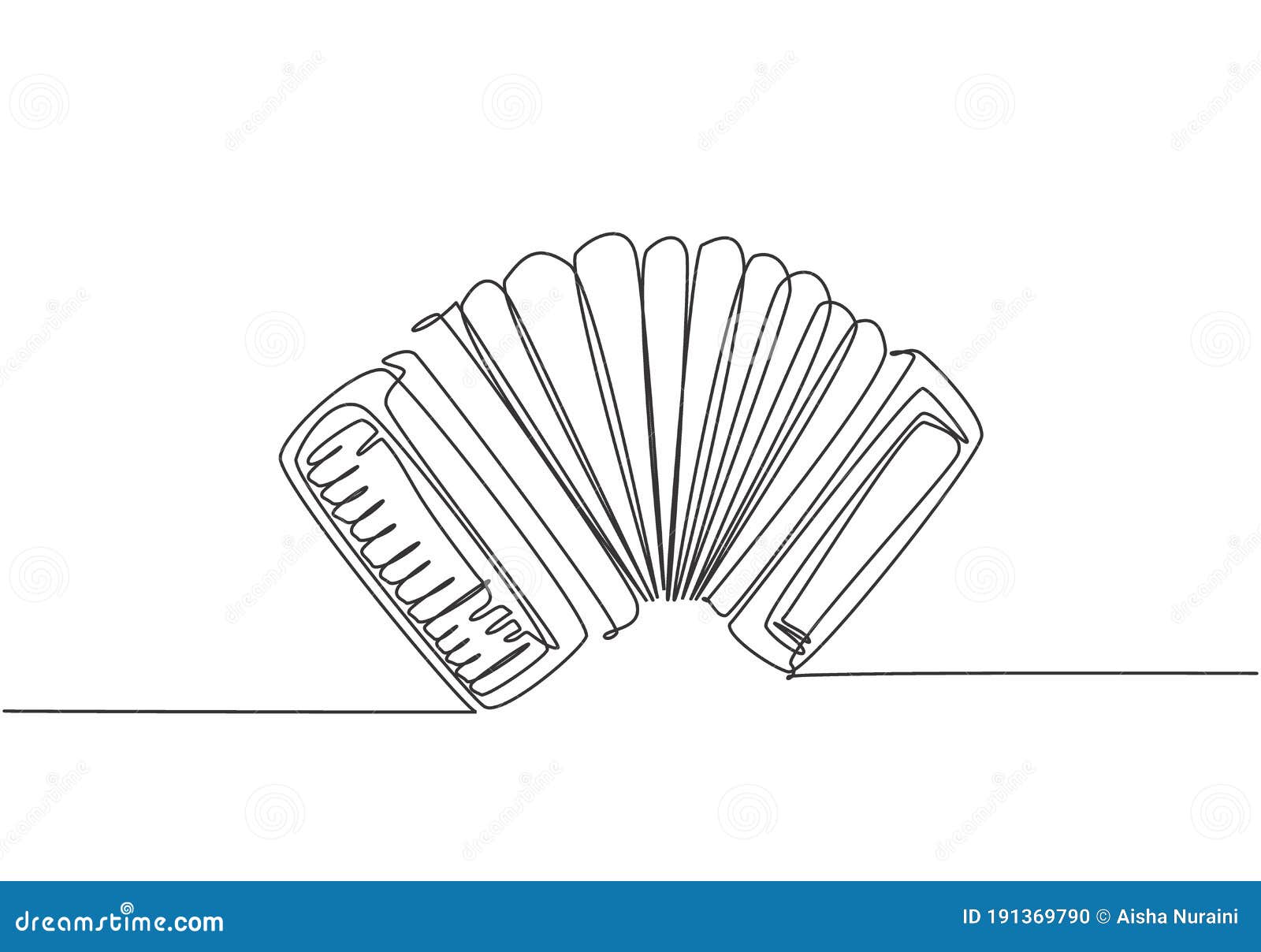 One Continuous Line Drawing of Classic Accordion. Dynamic Music
