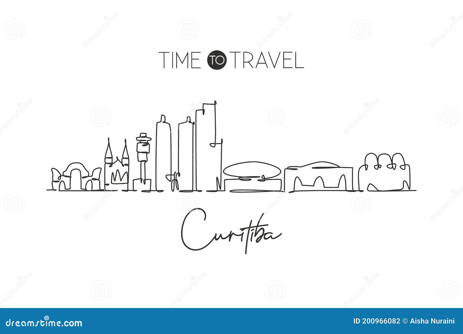 one continuous line drawing curitiba city skyline, brazil. beautiful landmark postcard. world landscape tourism and travel