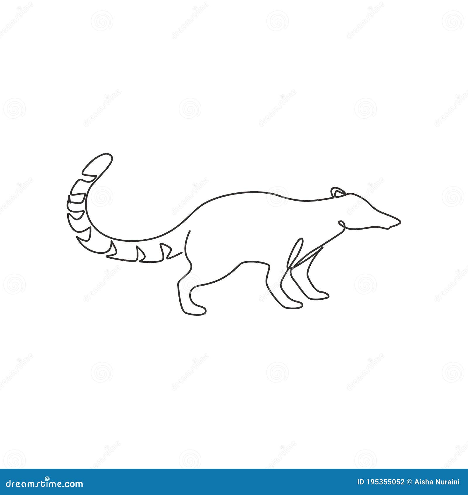 one continuous line drawing of cute coati for company logo identity. diurnal mammals mascot concept for national zoo icon. modern