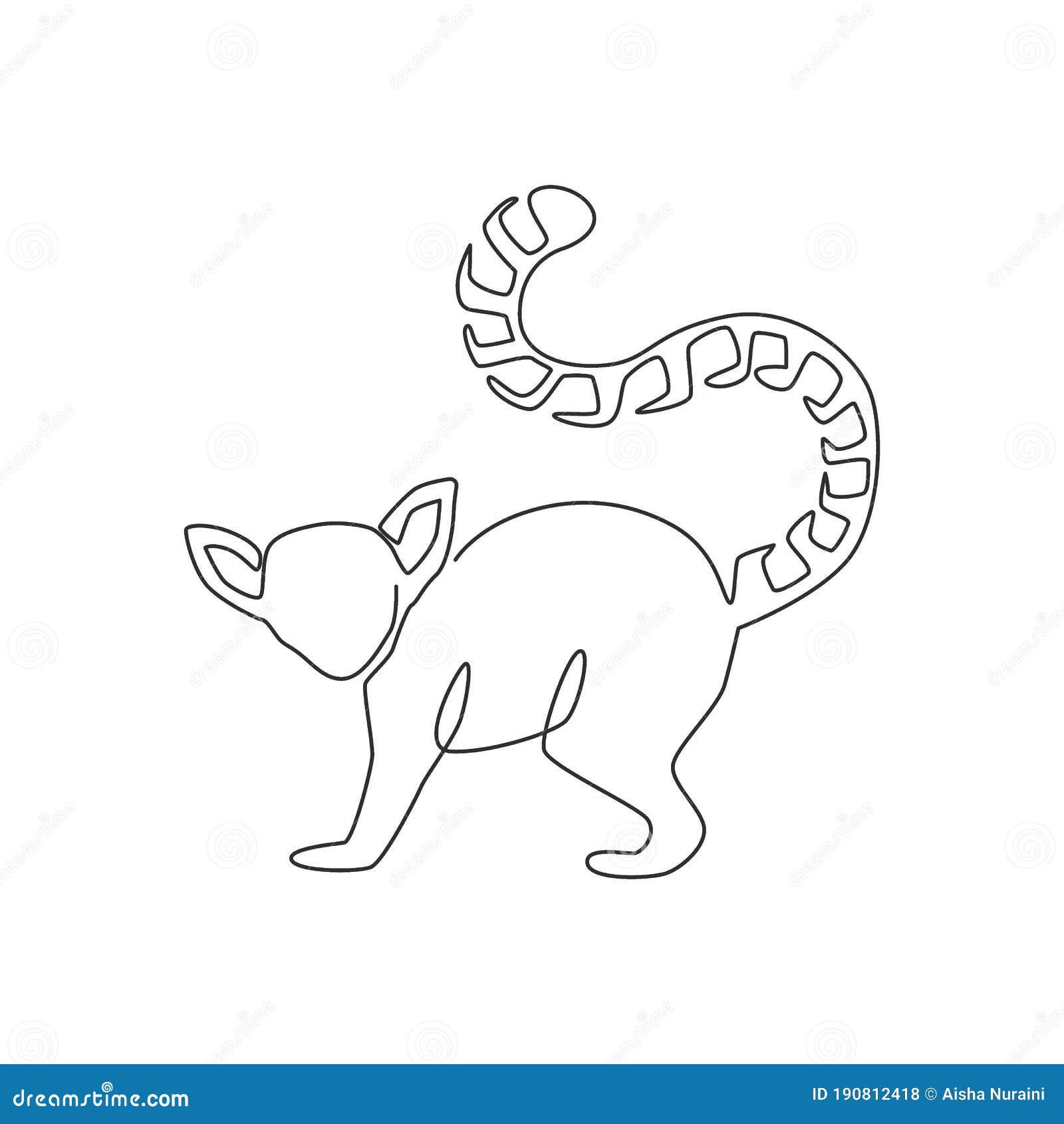 one continuous line drawing of cute lemur with long ring tailed for logo identity. marsupial animal mascot concept for national