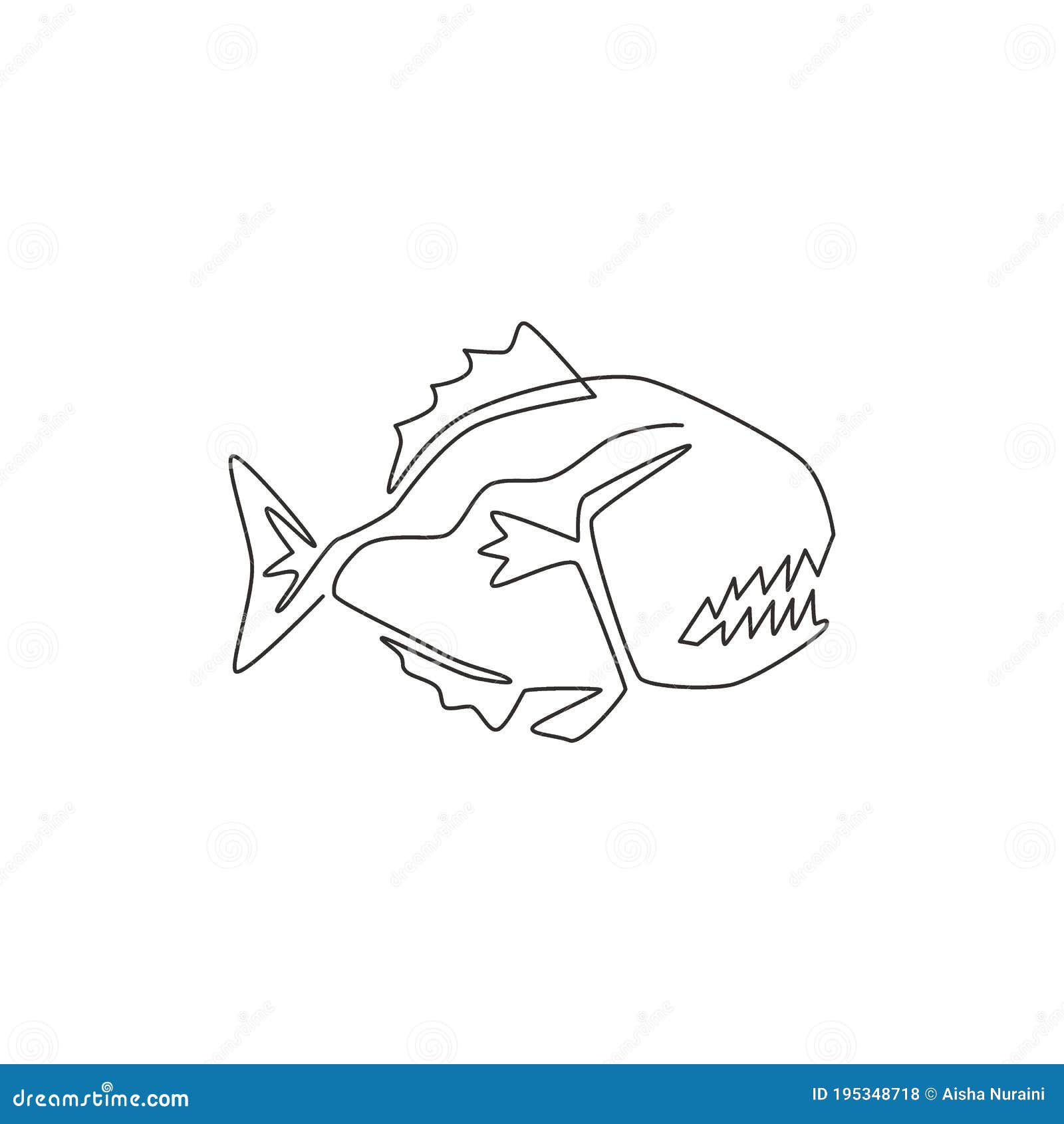 one continuous line drawing of dangerous piranha for logo identity. monster fish mascot concept for dangerous river sign icon.