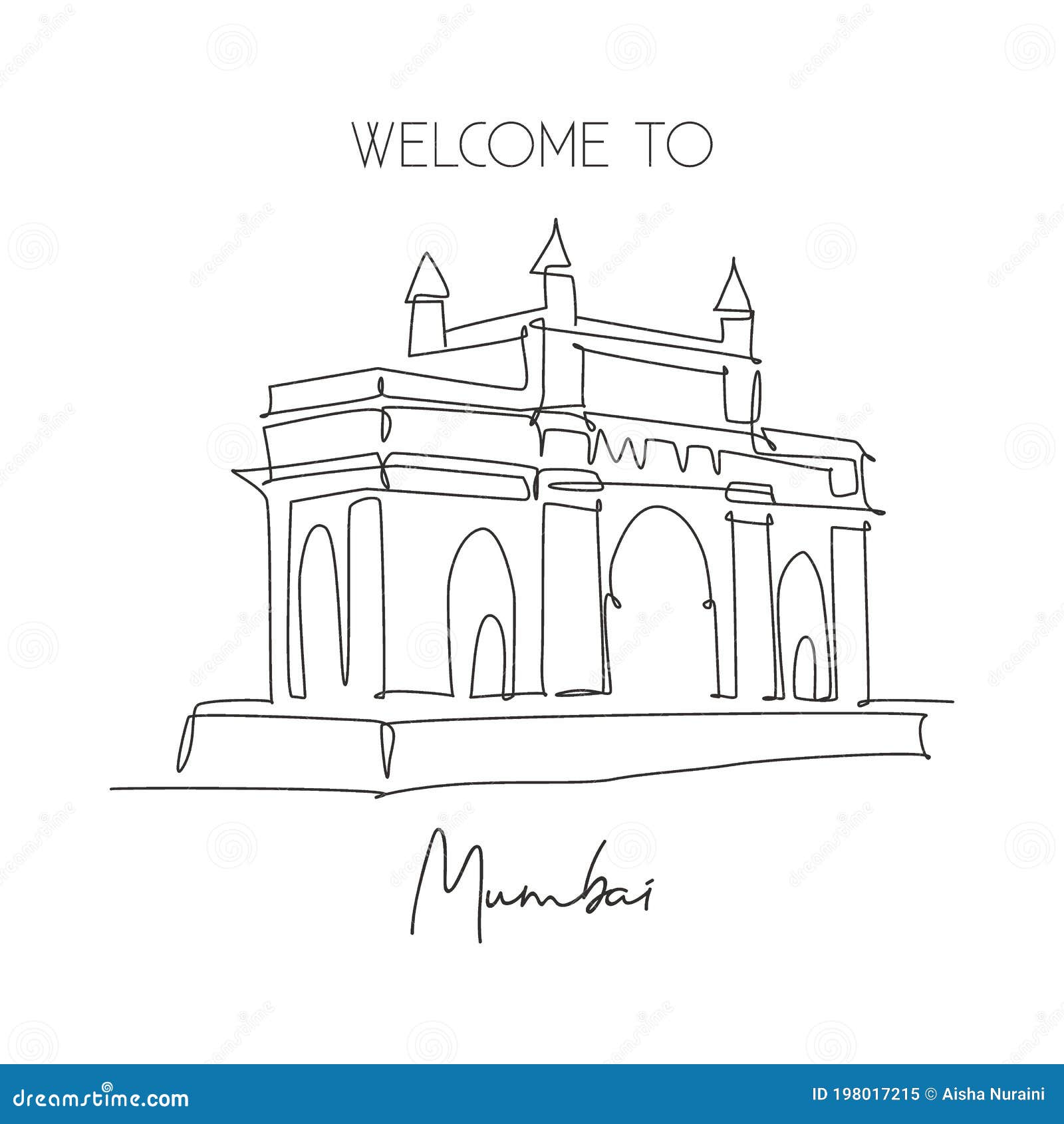 one continuous line drawing gateway india landmark symbolic monument mumbai holiday tour travel wall decor poster print art 198017215