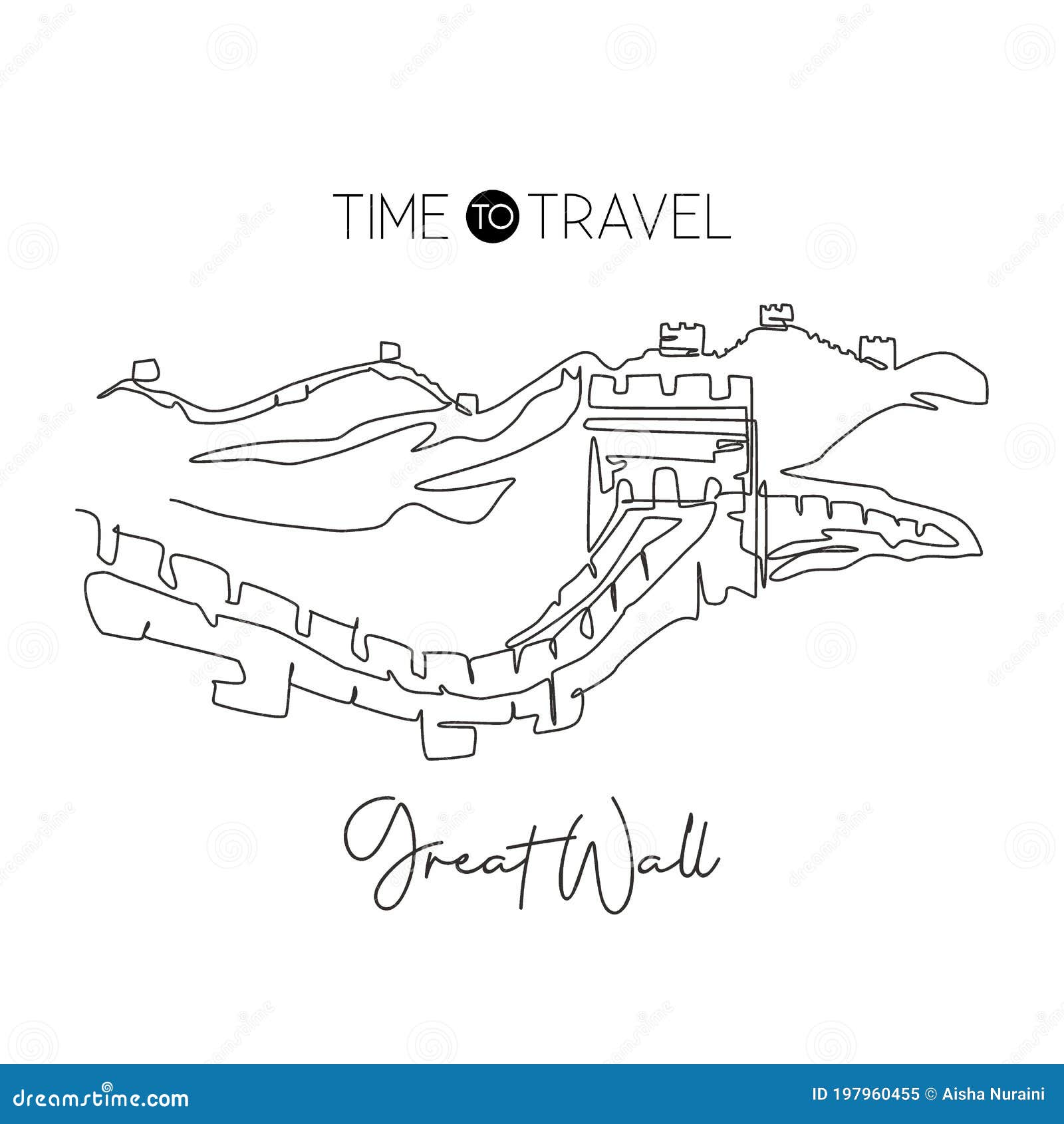 One Continuous Line Drawing Great Wall Of Badaling Landmark World Famous Place In Beijing China Holiday Home Decor Wall Art Stock Vector Illustration Of Heritage History