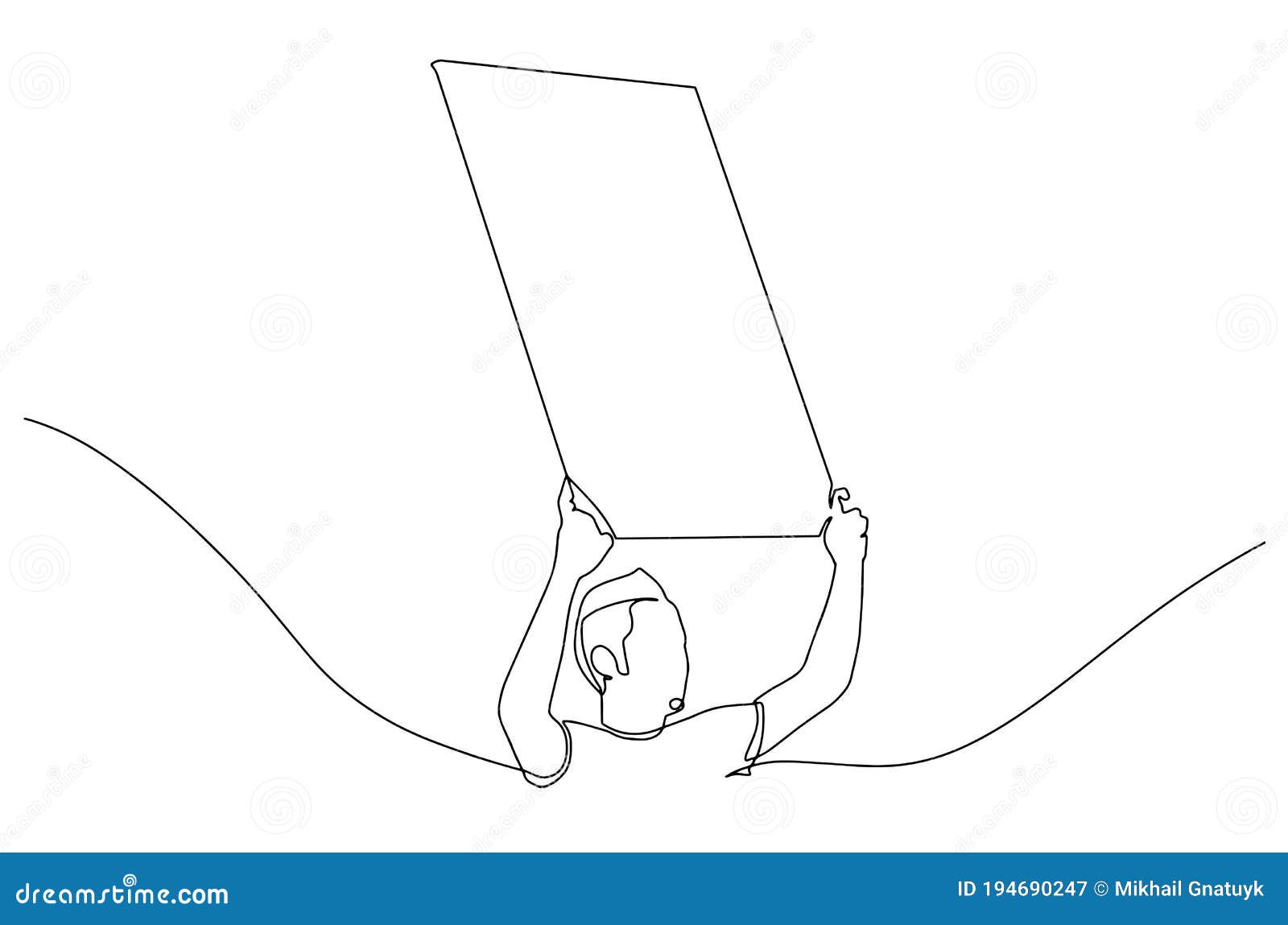 one continuous line drawing of a protester. a standing man in demonstration holding a blank paper roll to aspirate his
