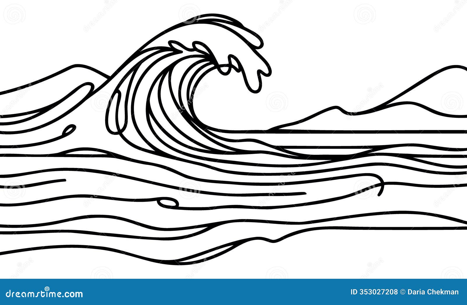 one continuous line drawing of sea wave.  modern abstract seascape and concept for surf club in simple linear style. doodle 