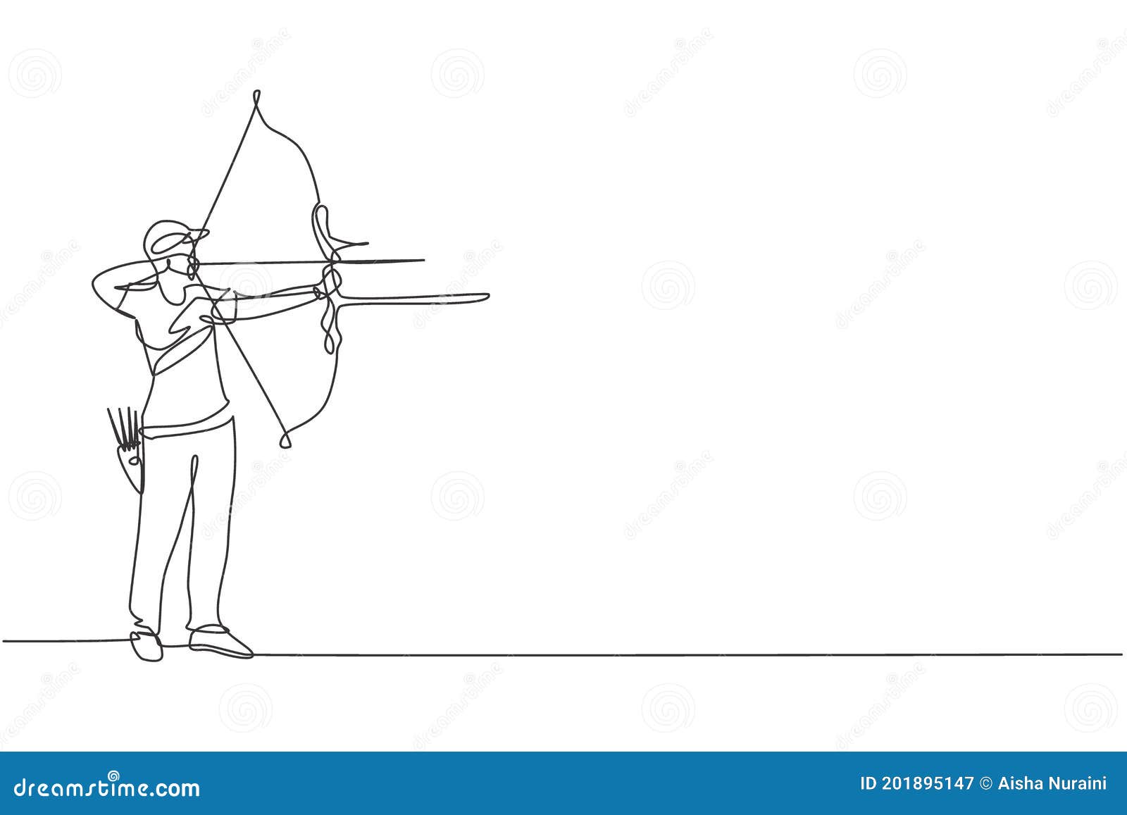 One Continuous Line Drawing of Young Archer Man Pulling Bow To Shooting