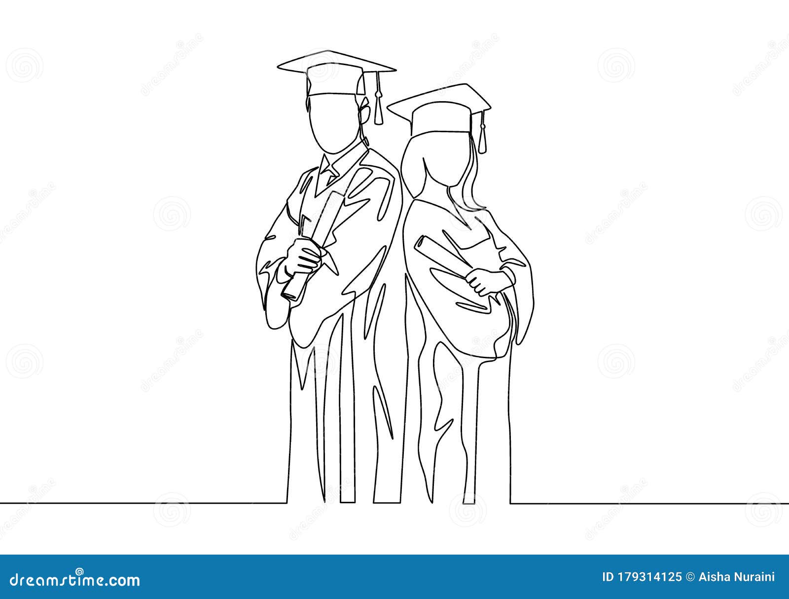 One Continuous Line Drawing Of Young Happy Couple Graduate College