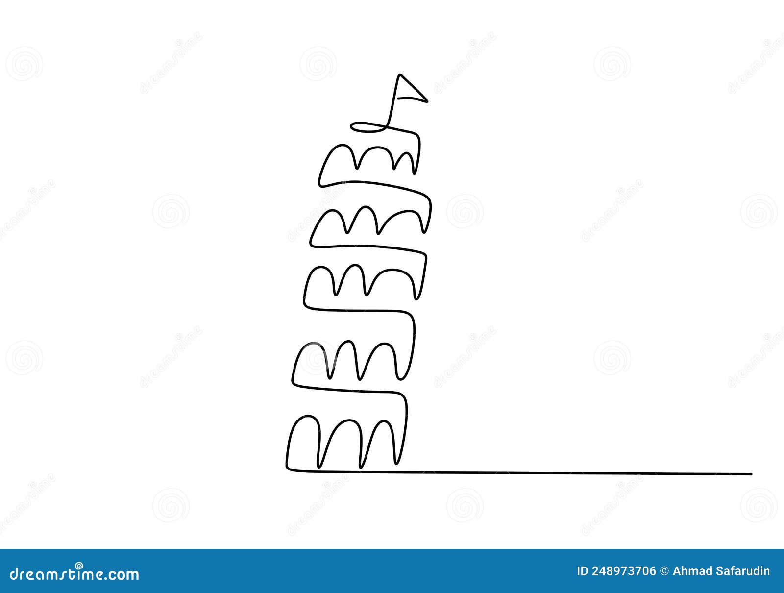 one continuous single line of famous building like pisa tower  on white background