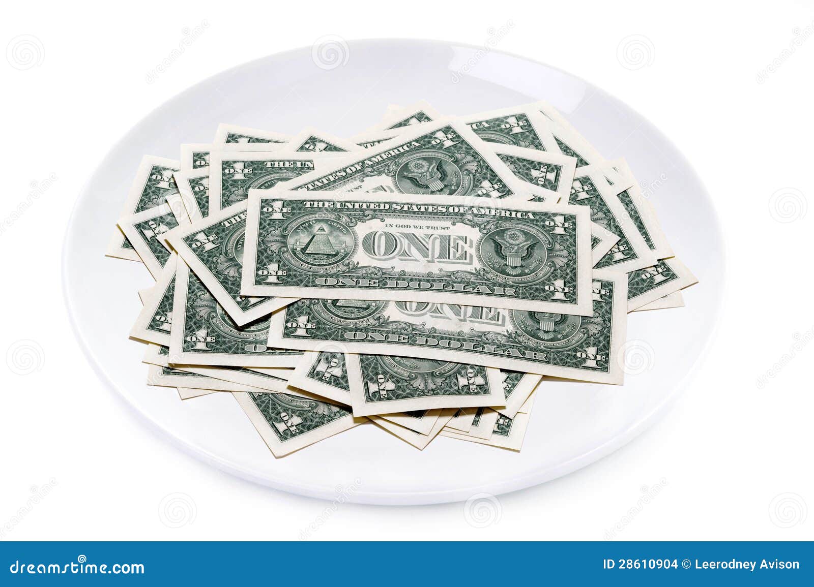 One Dollar Bills On A Plate Isolated Stock Photo Image of background