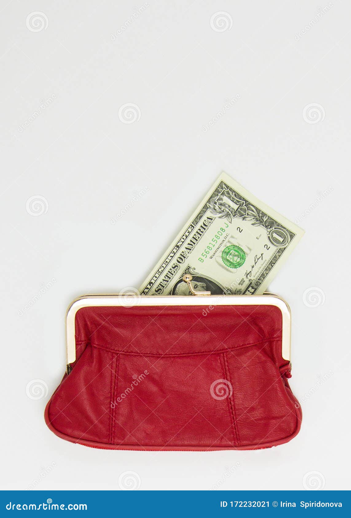 One Dollar is in the Red Wallet. White Background Stock Image Image