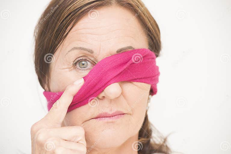 One Eye Blindfolded Attractive Woman Stock Image Image Of Attractive Head 33863097 