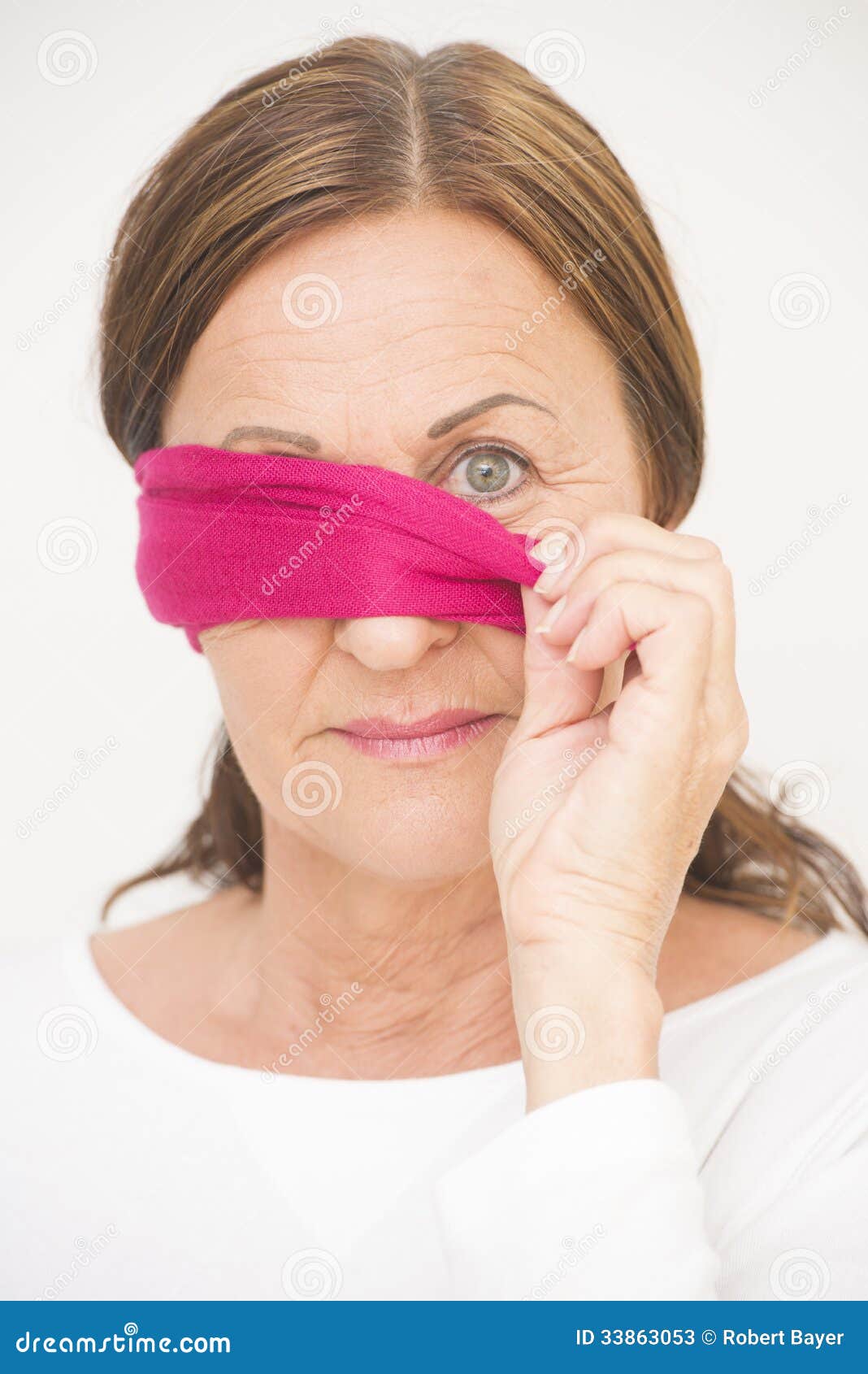 One Eye Blindfolded Mature Woman Stock Image Image Of Serious Hand 33863053