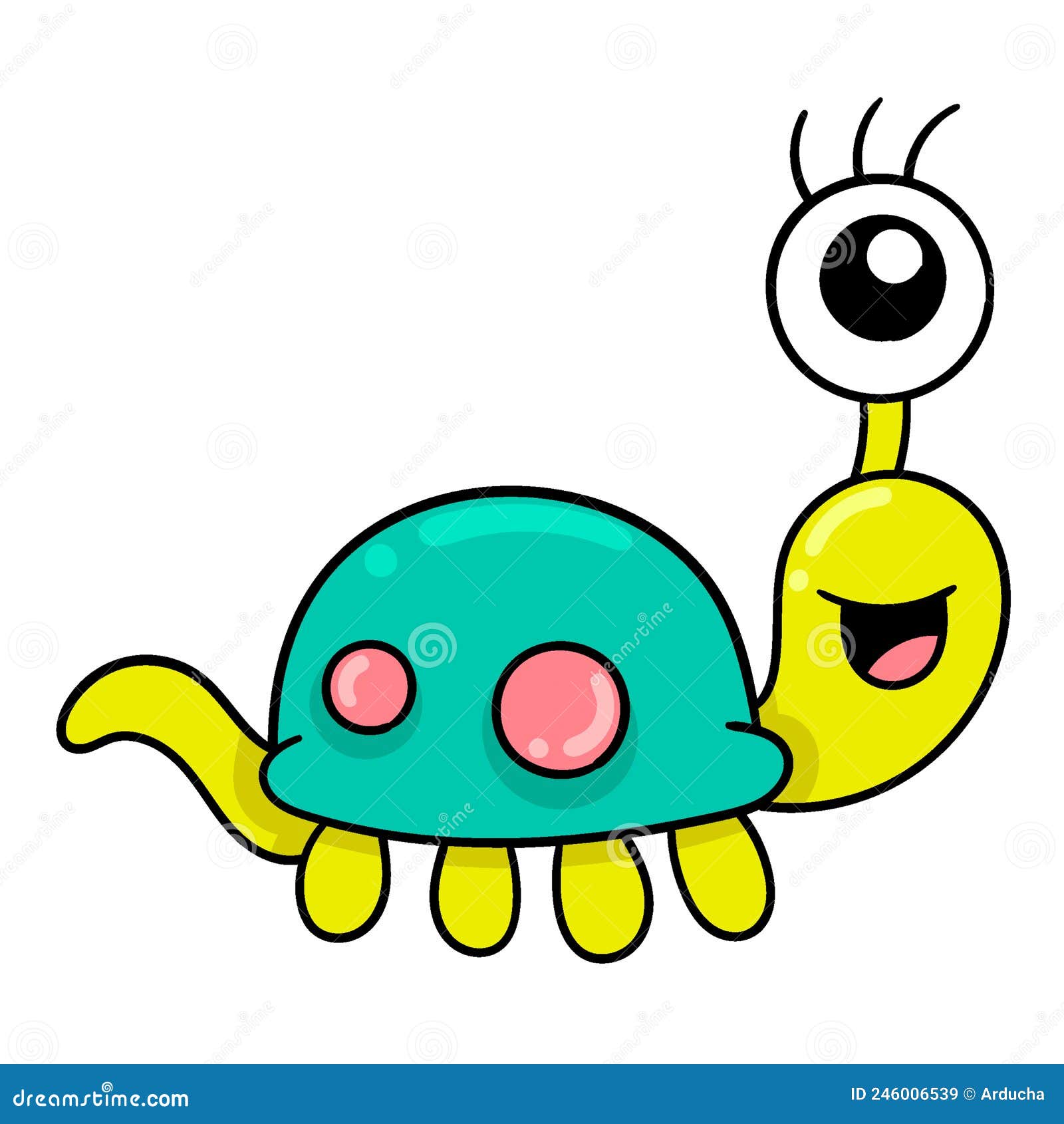 One Eyed Turtle Monster Walking, Doodle Icon Image Kawaii Stock ...