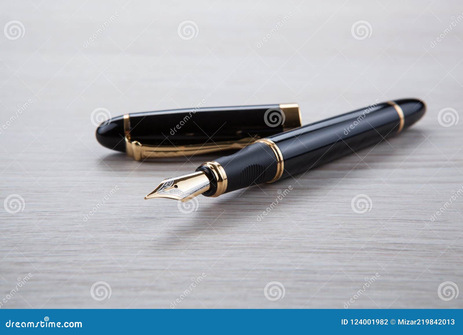 One Fountain Pen On The Gray Desktop Close Up Stock Photo Image
