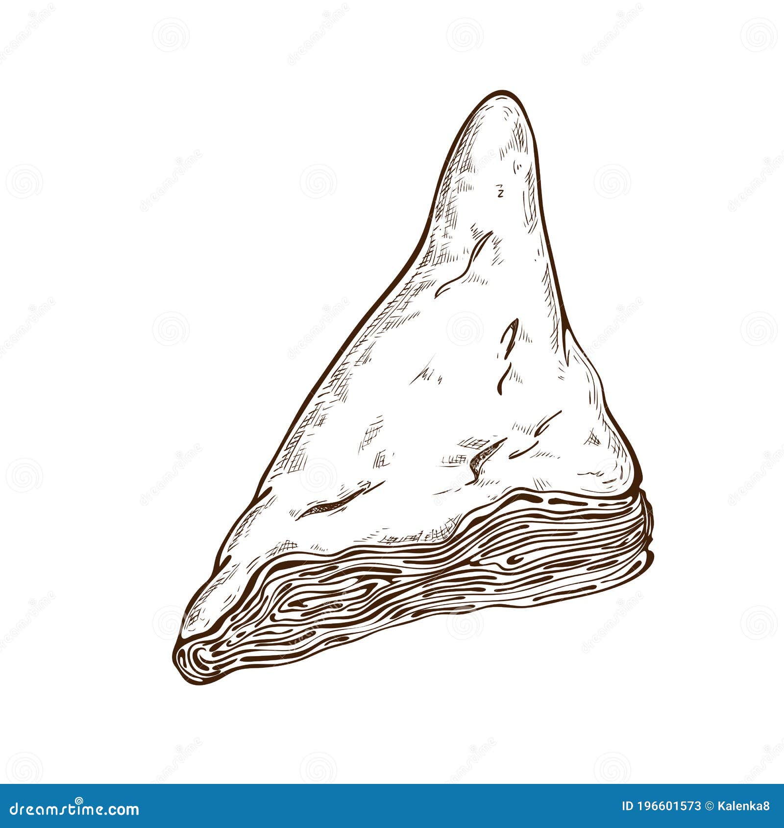 One fresh puff bun sketch isolated on white. puff pastry filled with cheese, meat or jam. Triangle pie, burekas, khachapuri or samosa hand drawn illustration. vector pastry icon. Traditional cuisine