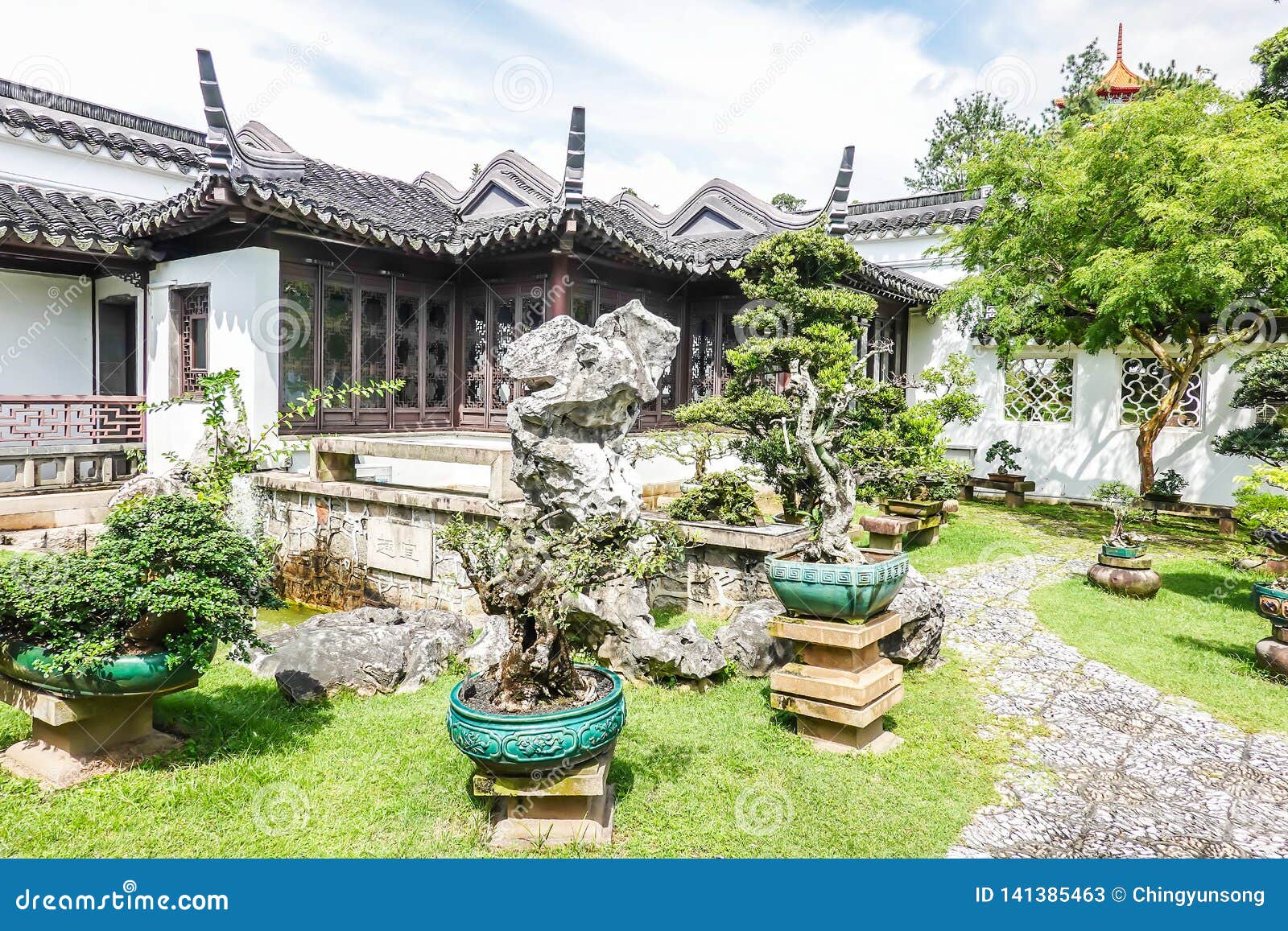One of the Garden with Differents Bonsai Tree and Rock in Singapore