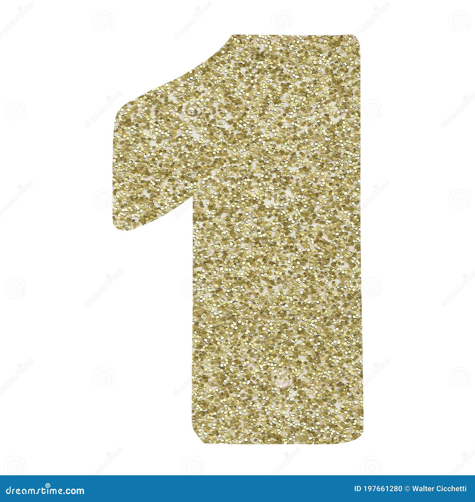ONE - Gold Glitter Number on White Background Stock Photo - Image of