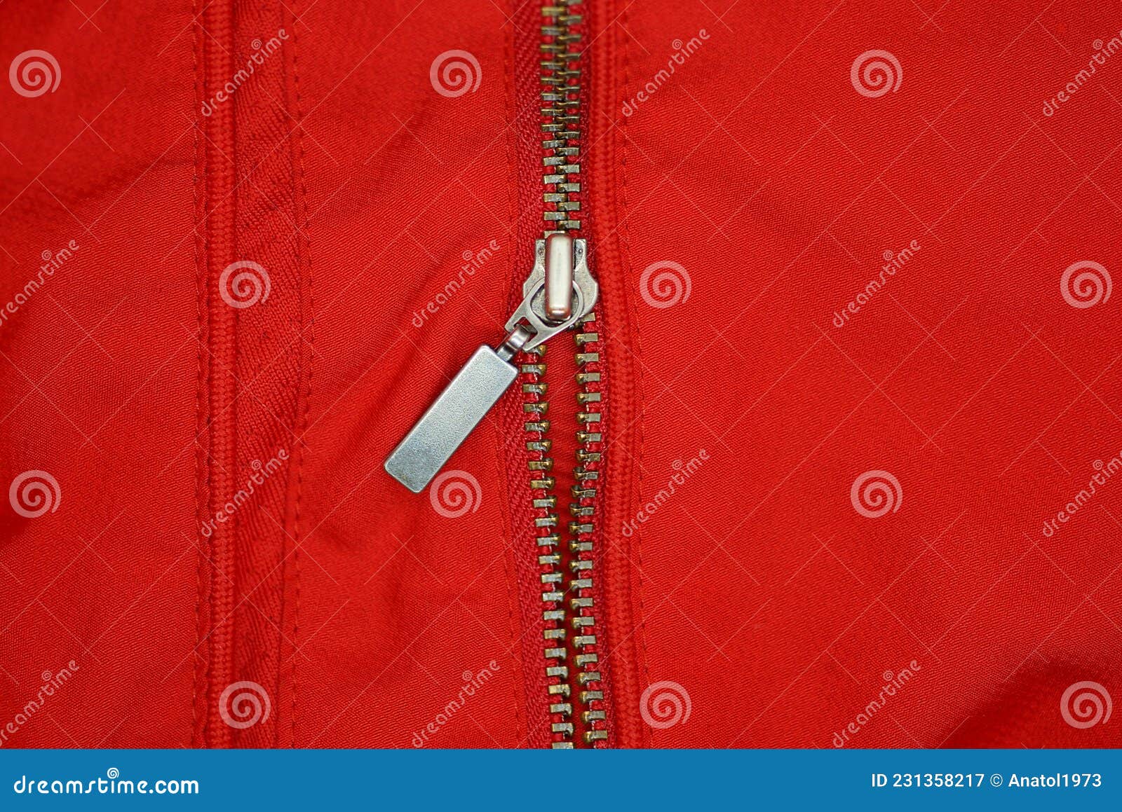 One Gray Metal Open Zip on a Red Fabric Stock Image - Image of open ...