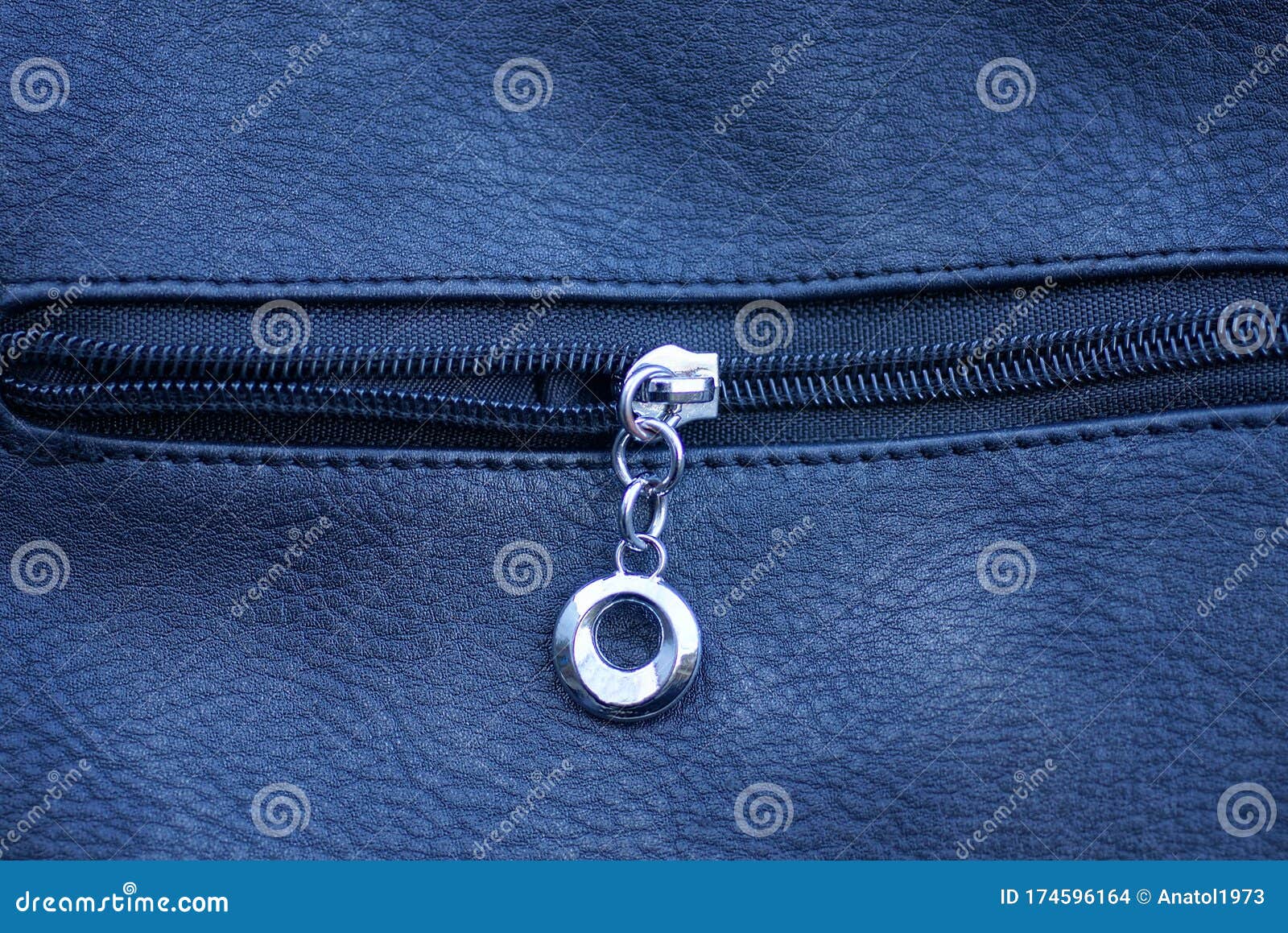 Gray Metal Zip on a Black Leather Bag Stock Photo Image of coat, iron